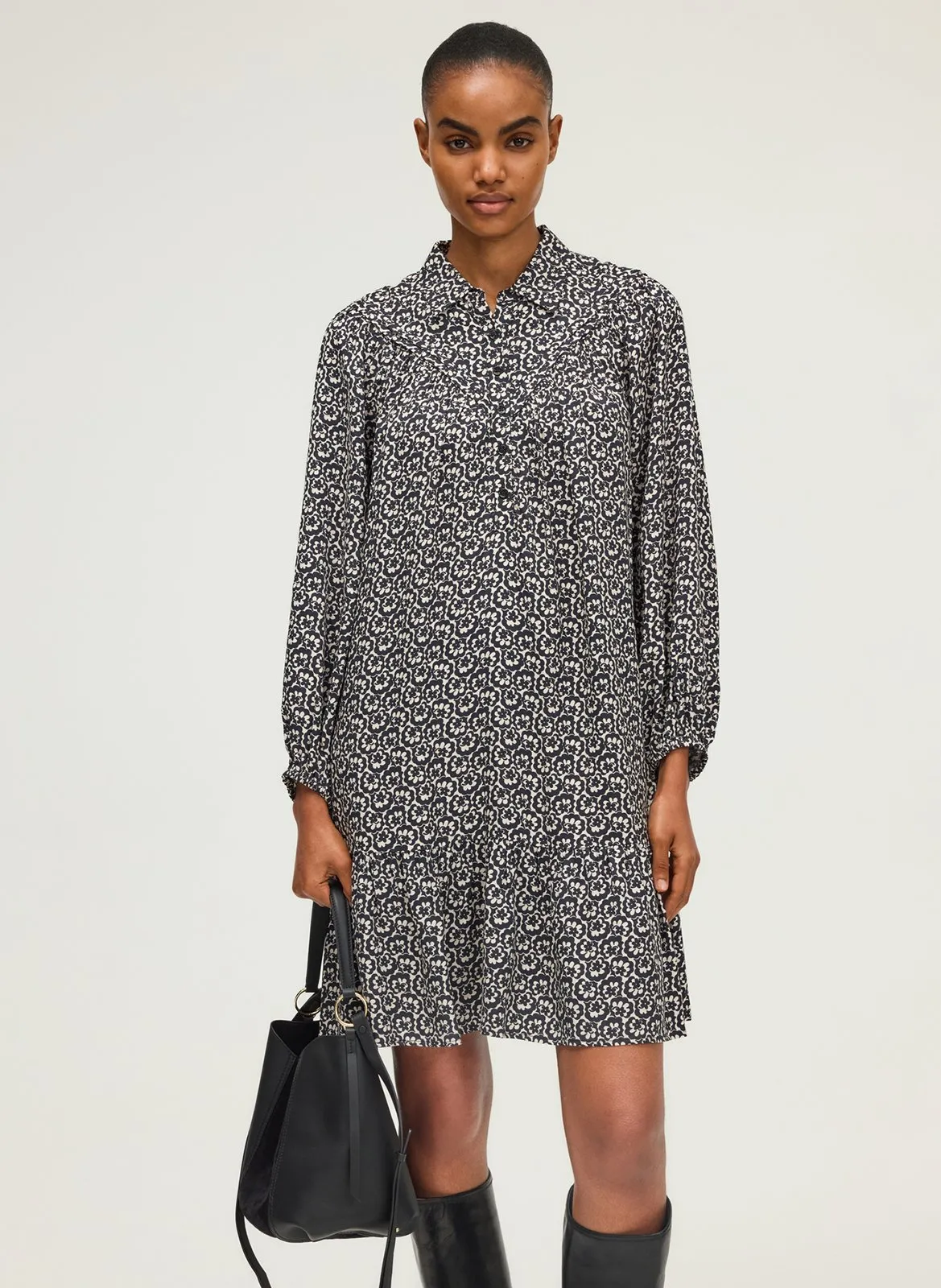 Robe courte imprimée col chemise Noir LYZIANE