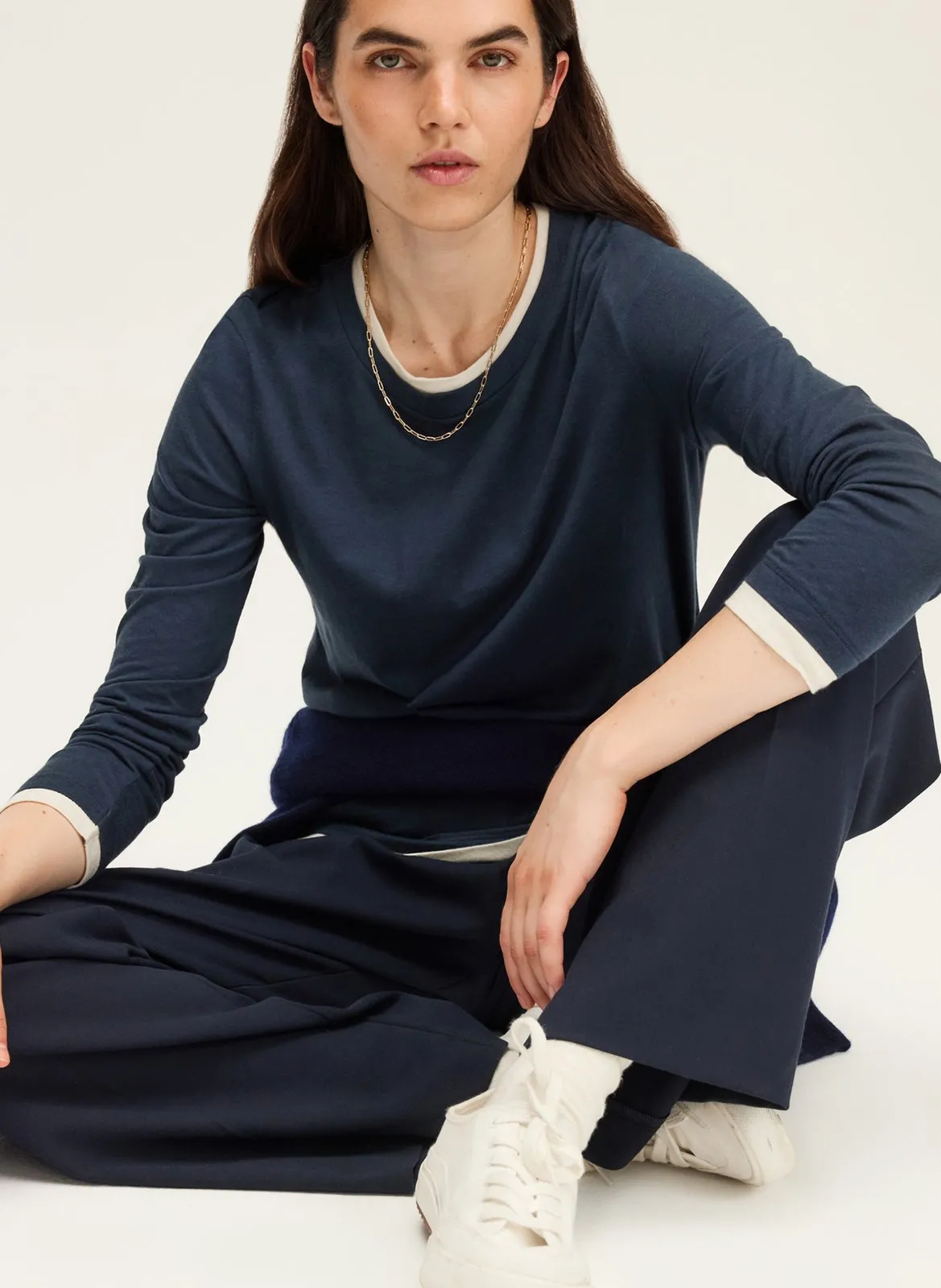 Tee-shirt droit en coton mélangé Bleu HALIMA