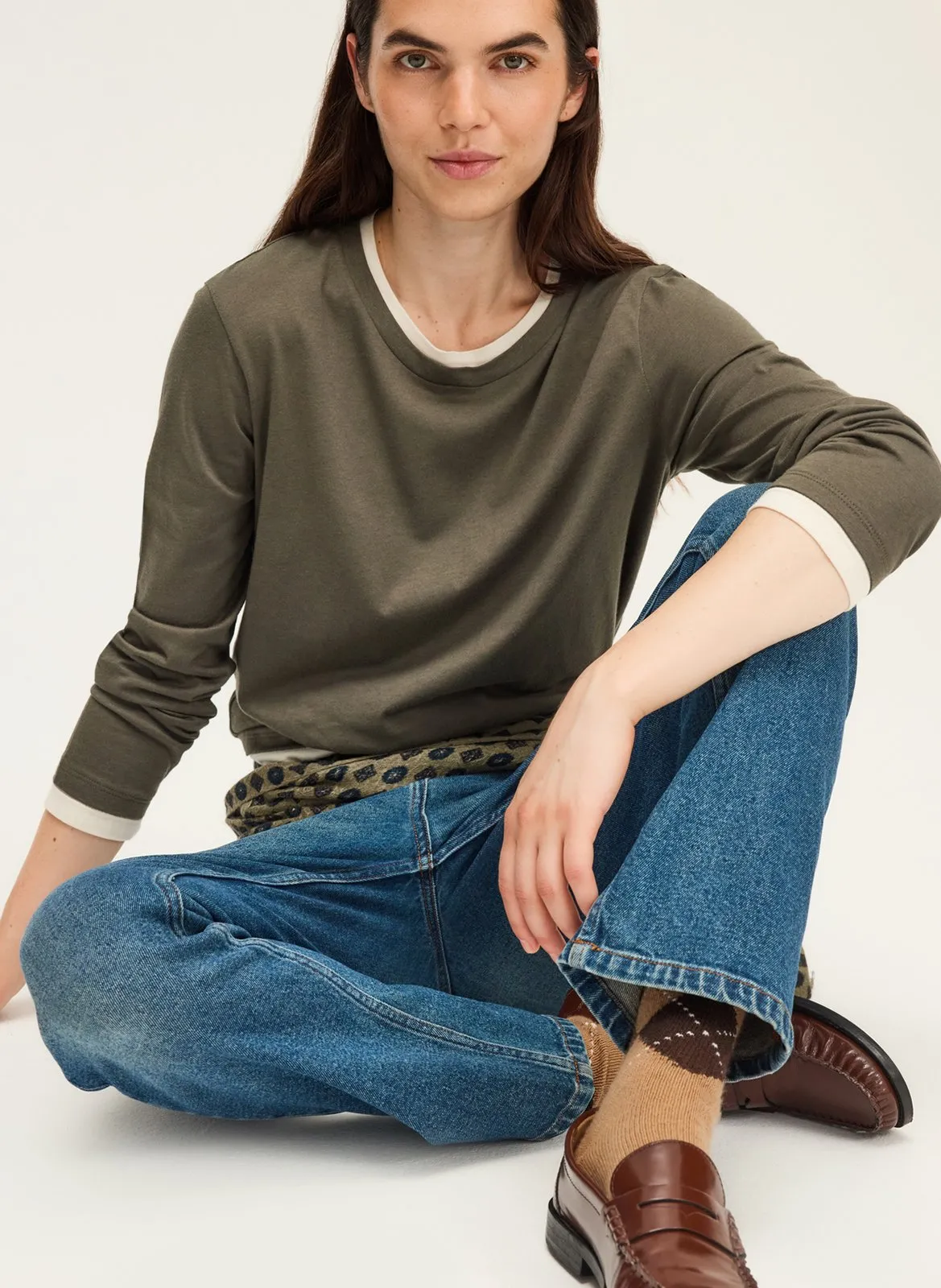 Tee-shirt droit en coton mélangé Kaki HALIMA