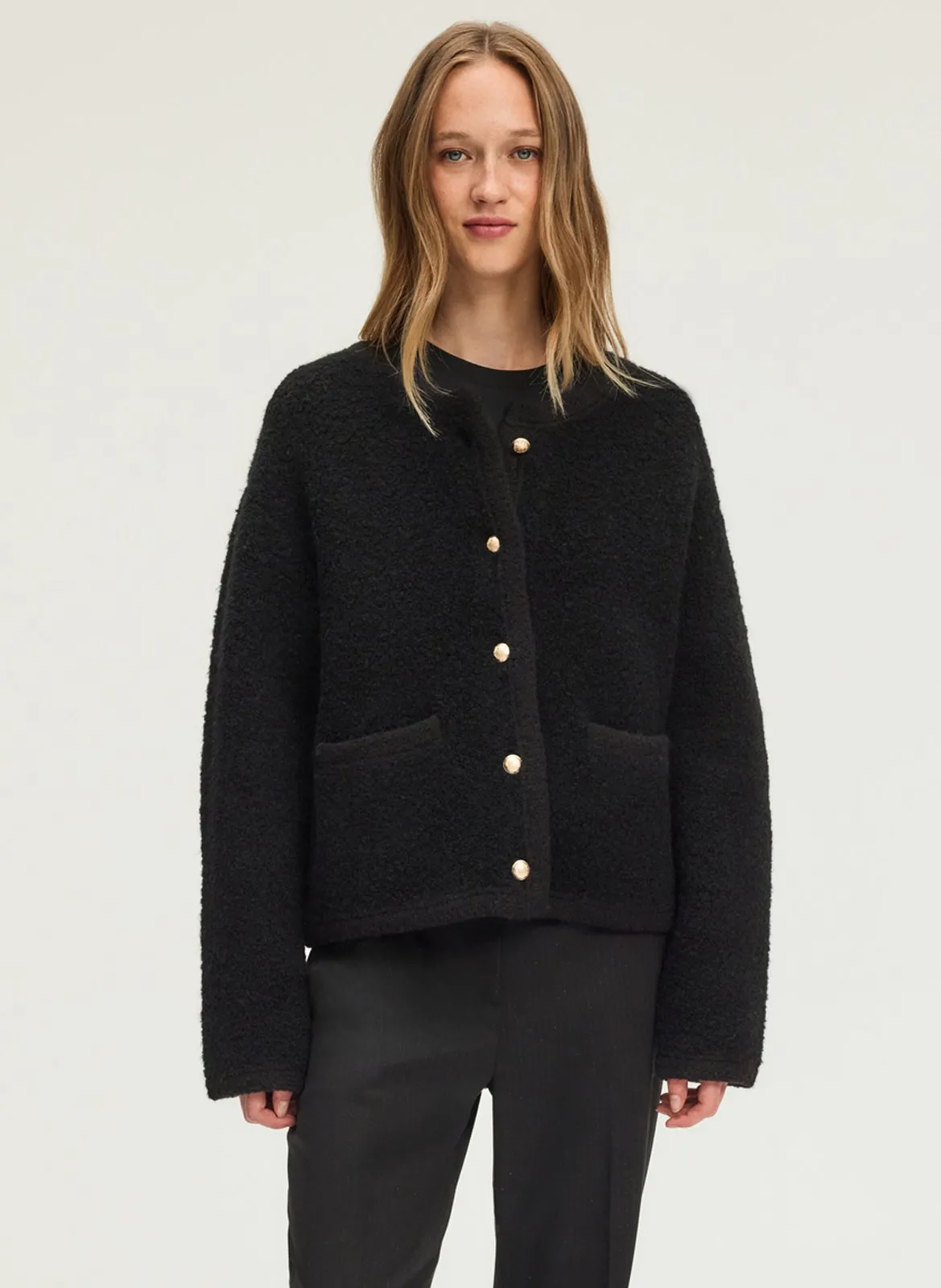 Gilet droit col rond en maille mélangée Noir ELSIN