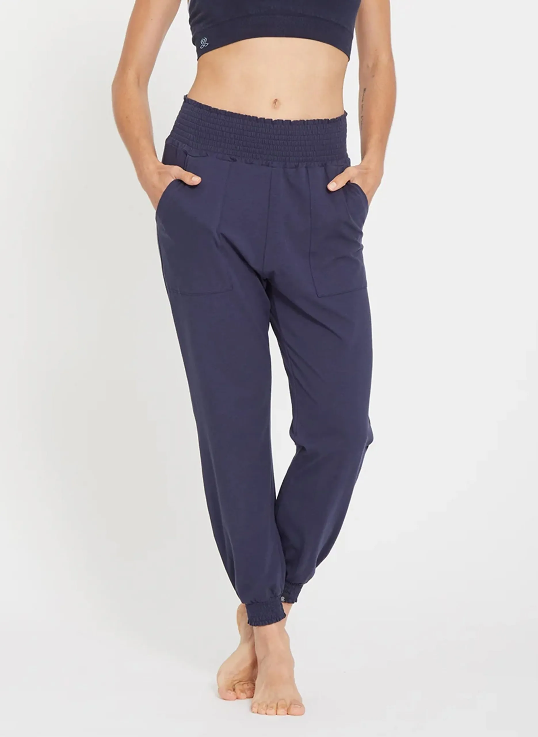 Pantalon slim élastiqué uni Bleu