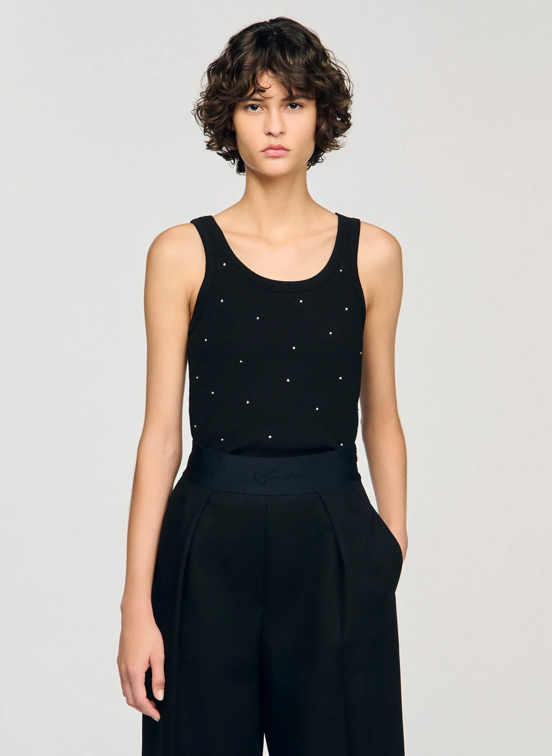 Débardeur strassé en coton Noir