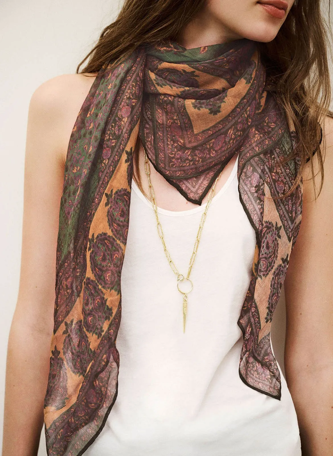 Foulard imprimé en coton mélangé Marron FANNY