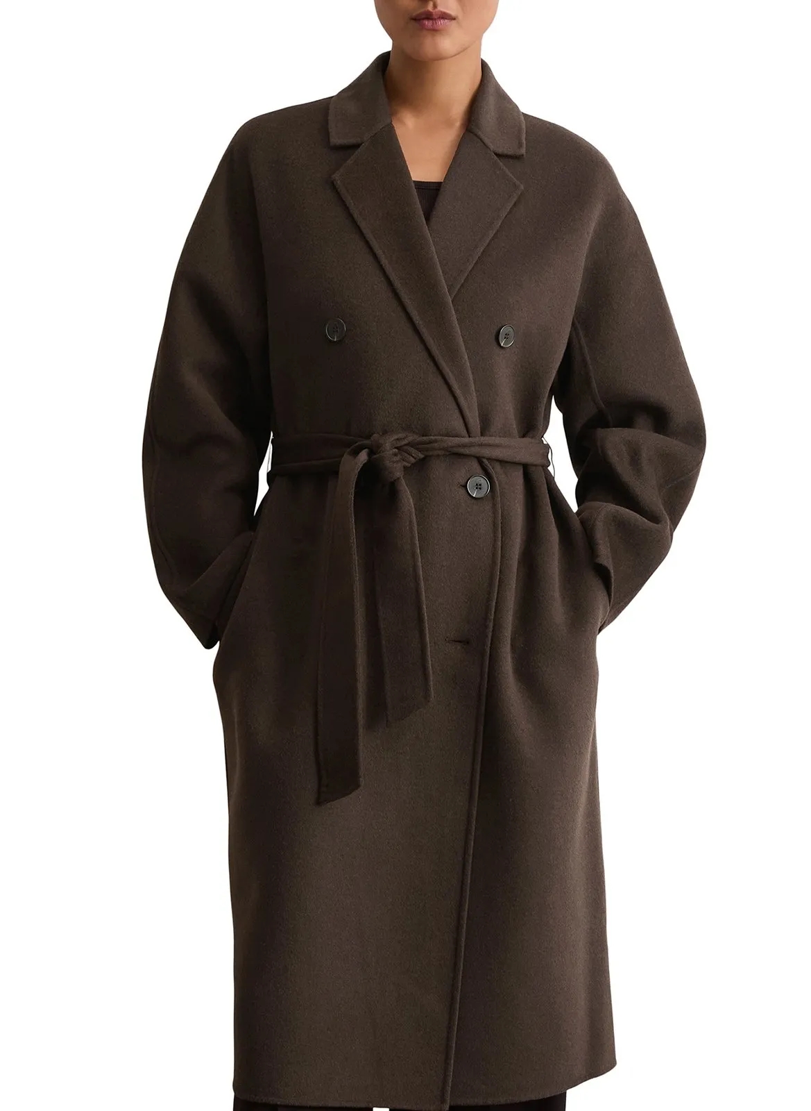 Manteau trench uni en laine mélangée Marron