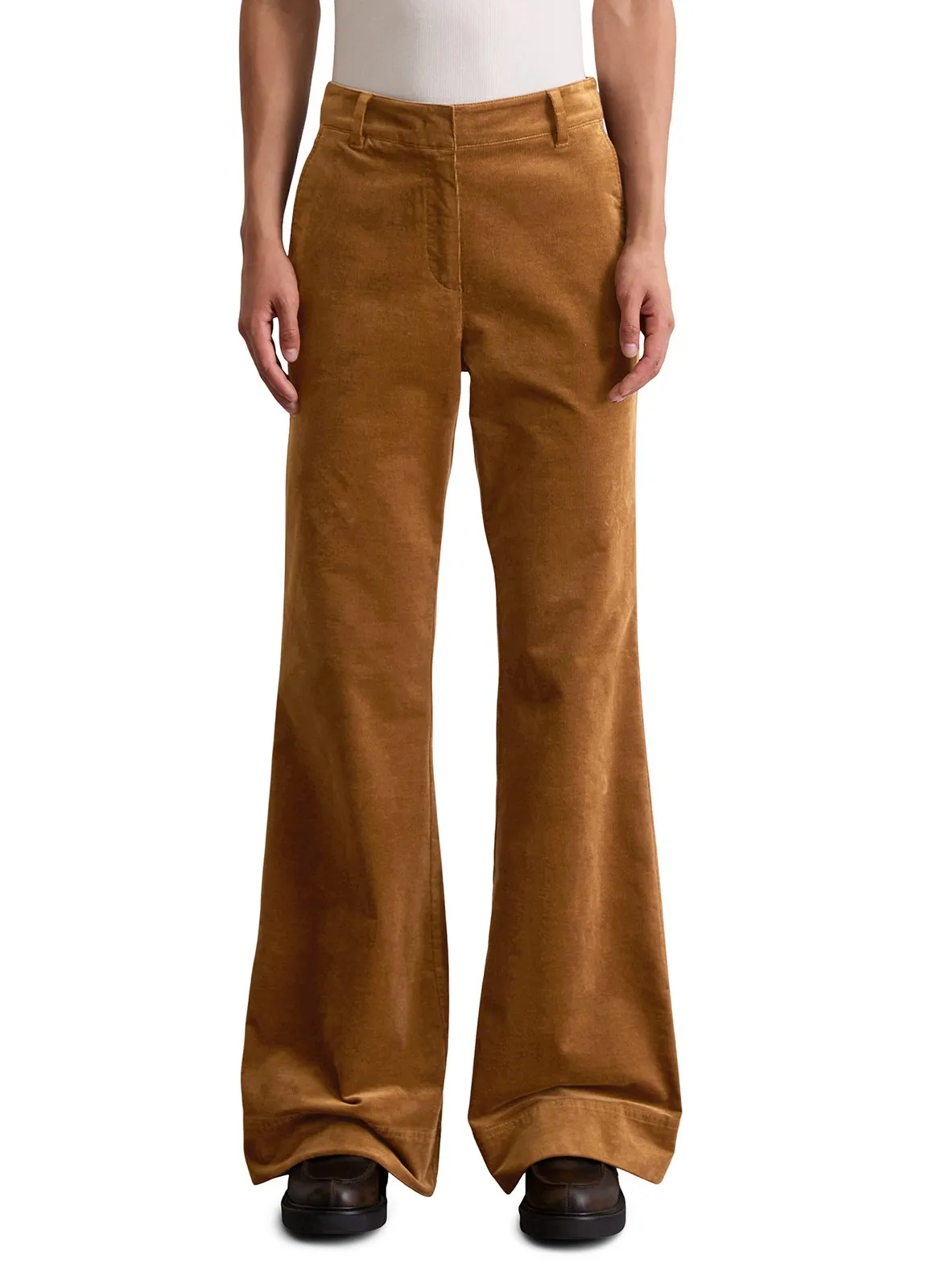 Pantalon boot-cut en velours côtelé Marron