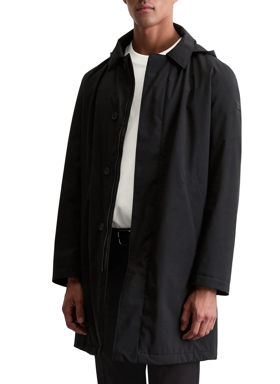 Manteau droit mi-long à capuche Noir