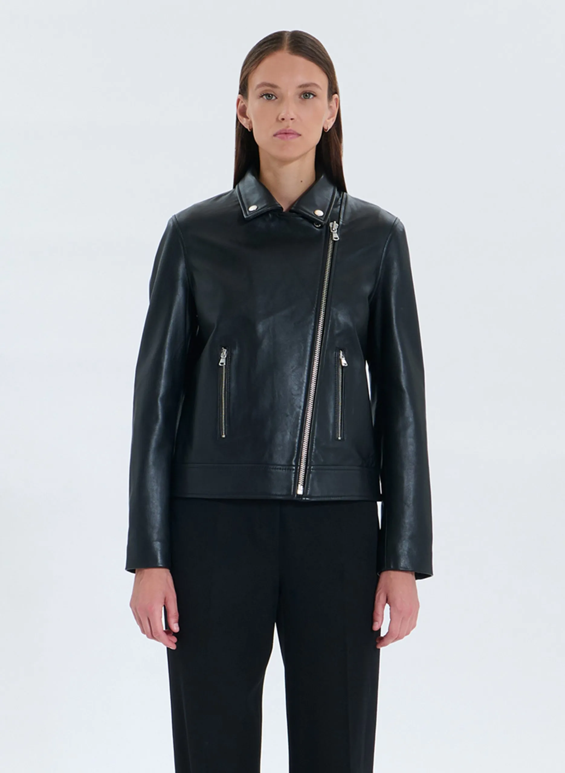 Veste courte zippée en cuir Noir HANCORE