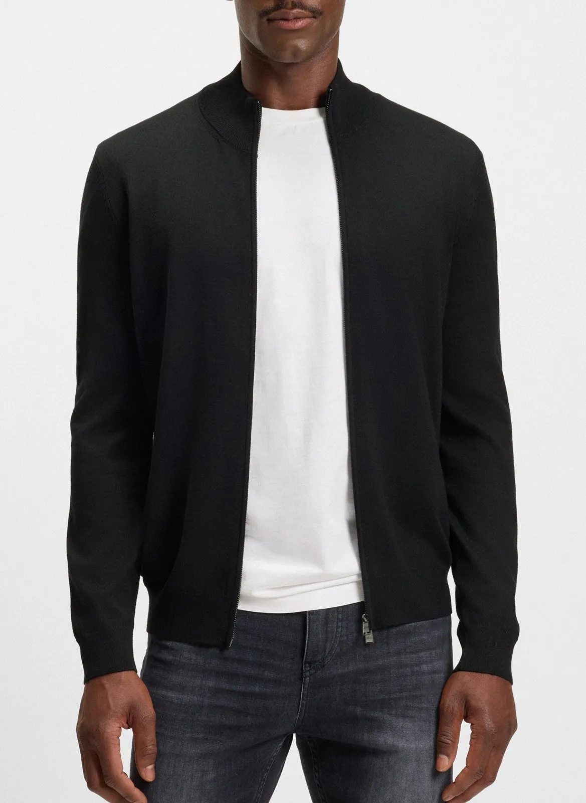 Gilet col montant regular-fit en laine Noir