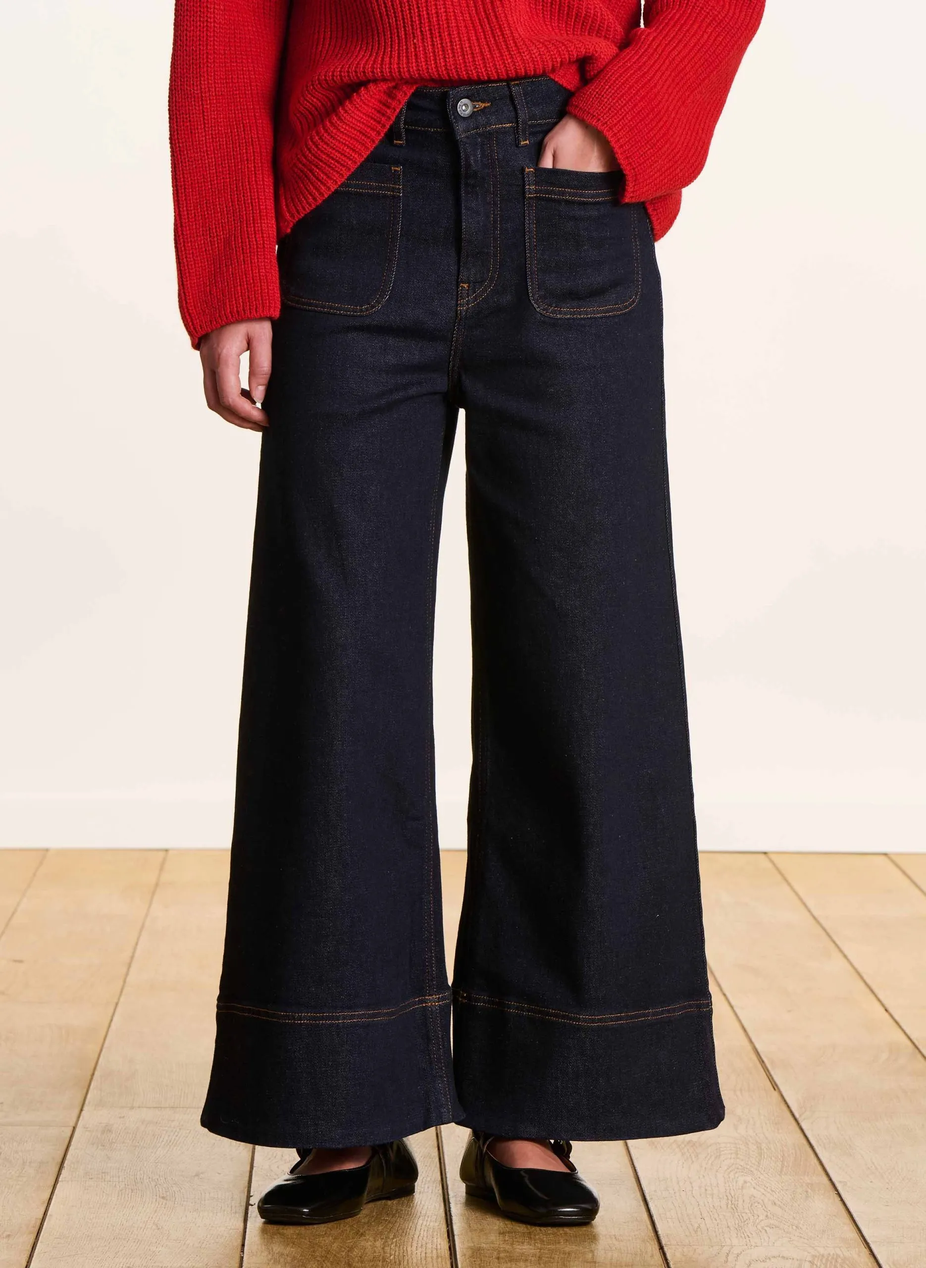 Jean cropped en coton bio mélangé Bleu