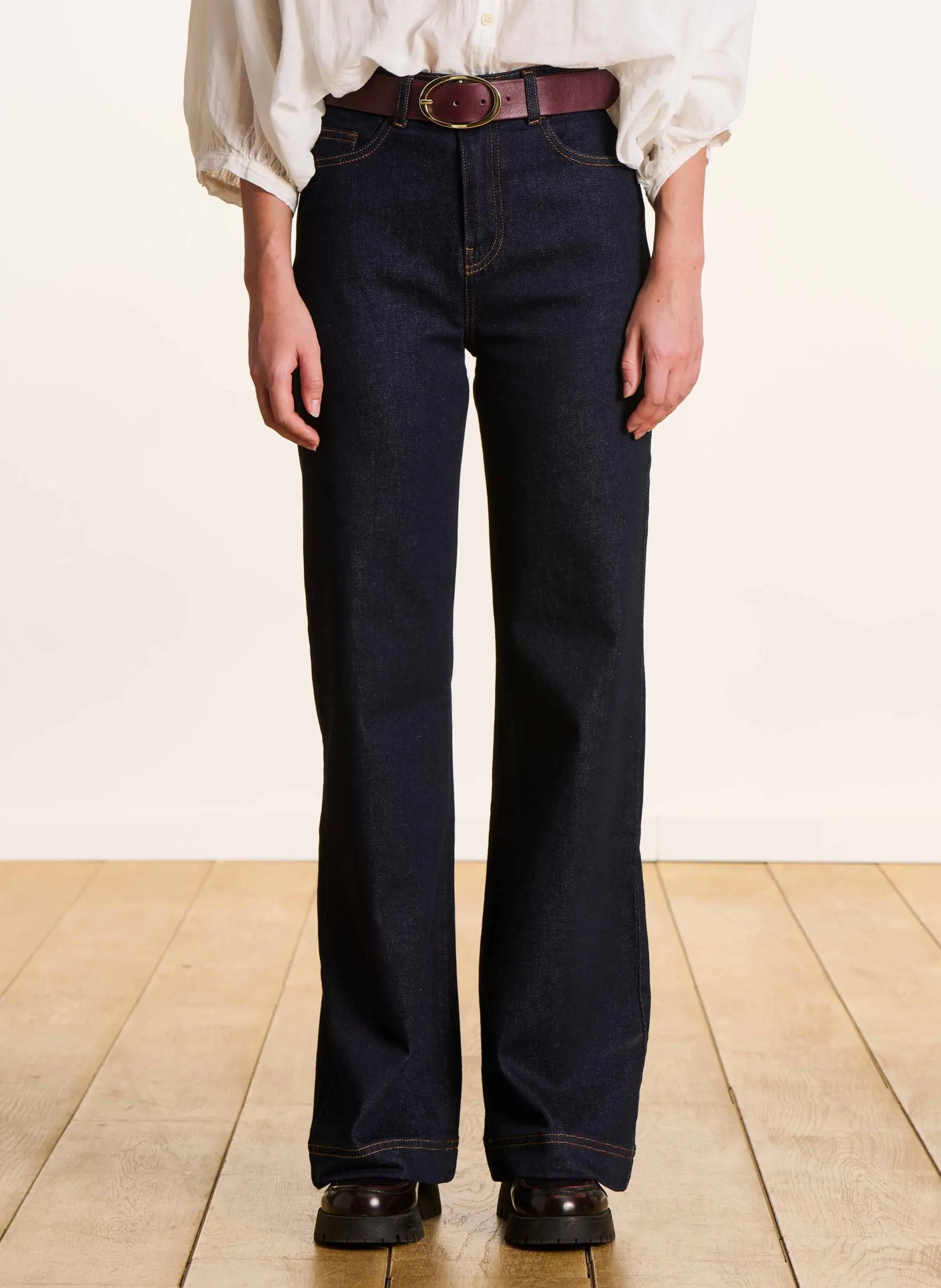 Jean large en coton bio mélangé Bleu