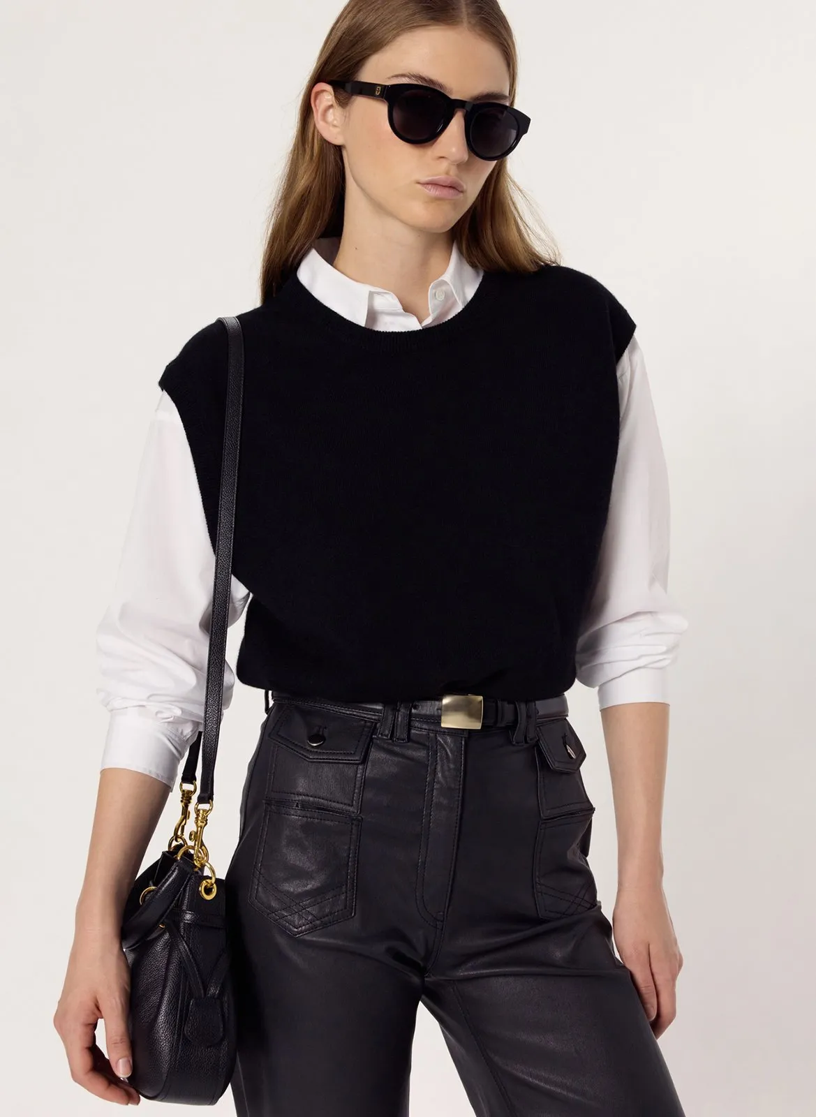 Pull droit col rond en cachemire Noir EULALIE