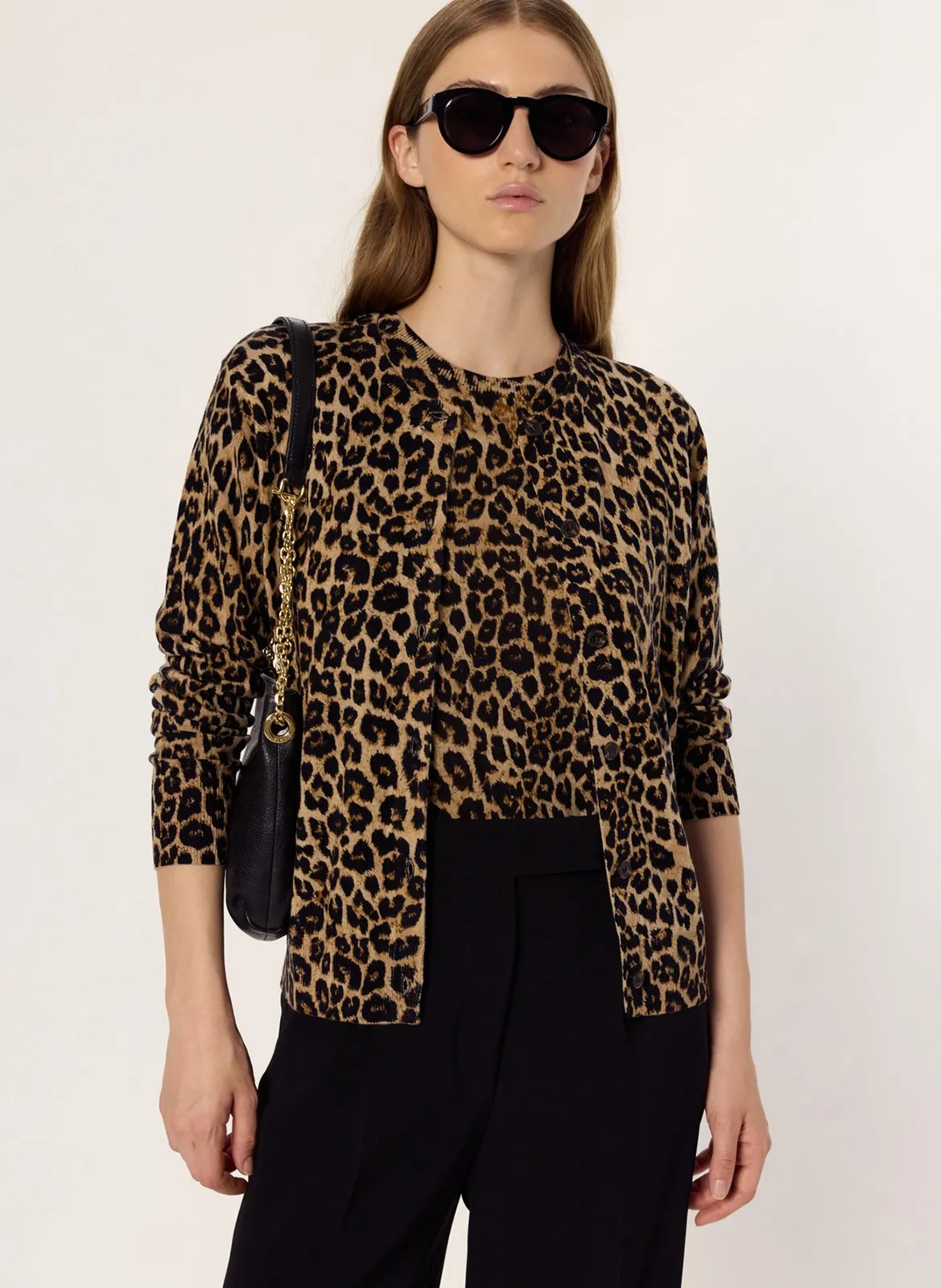 Gilet col rond léopard en laine Marron ELODIE