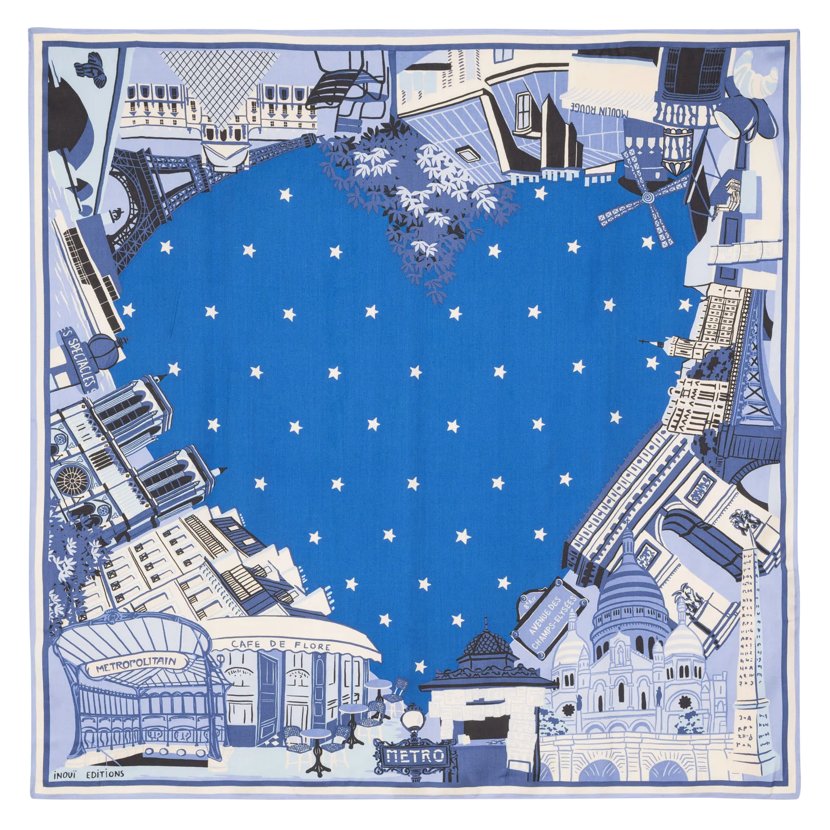 Foulard en soie mélangé Bleu J'AIME PARIS