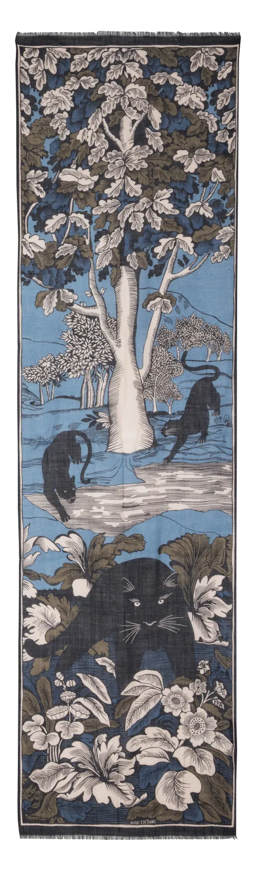 Foulard imprimé en laine mélangée Bleu PANTHERE