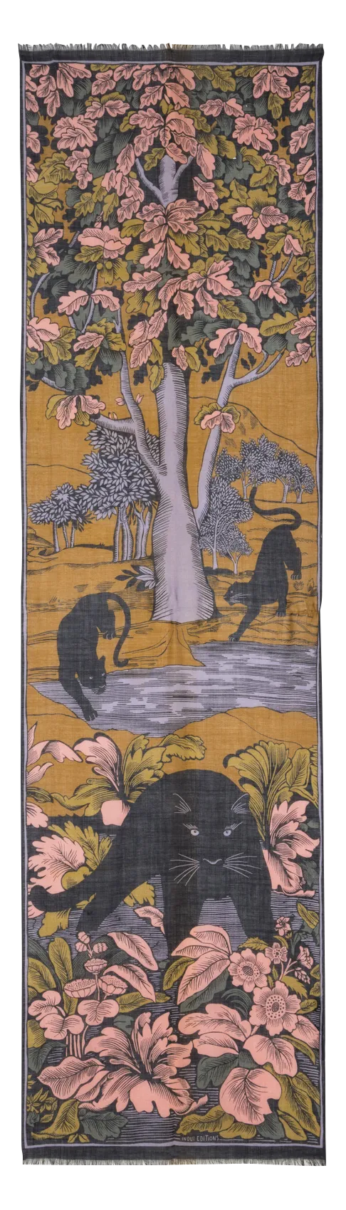 Foulard imprimé en laine mélangée Marron PANTHERE