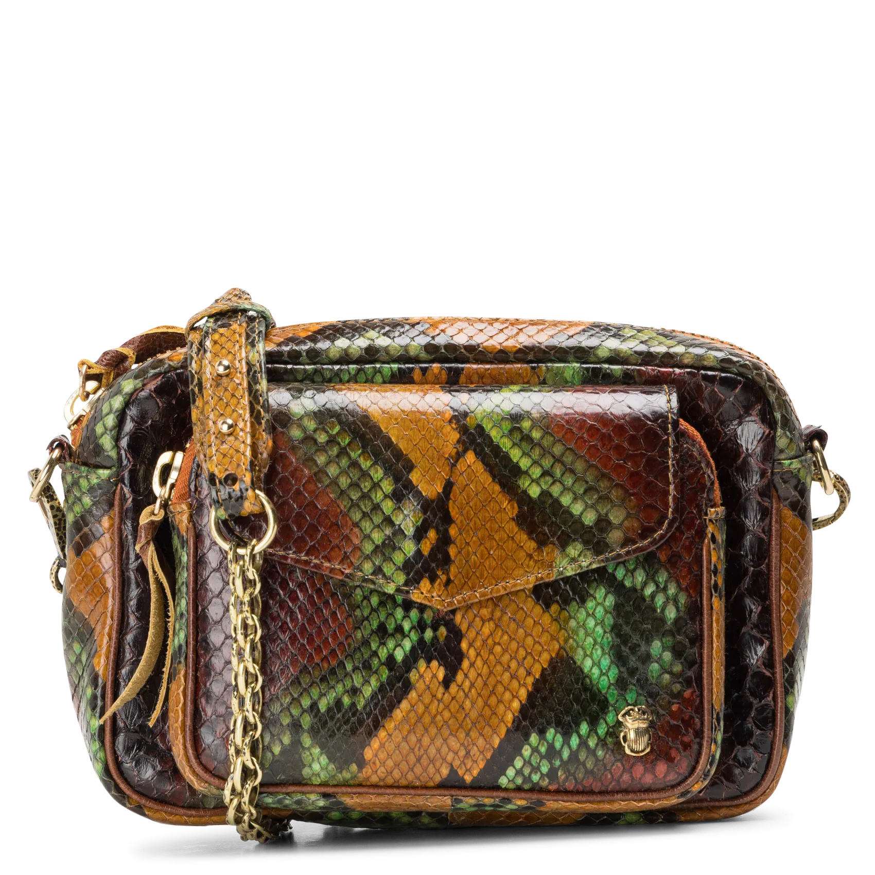 Sac bandoulière en cuir pyton mélangé Marron CHARLY