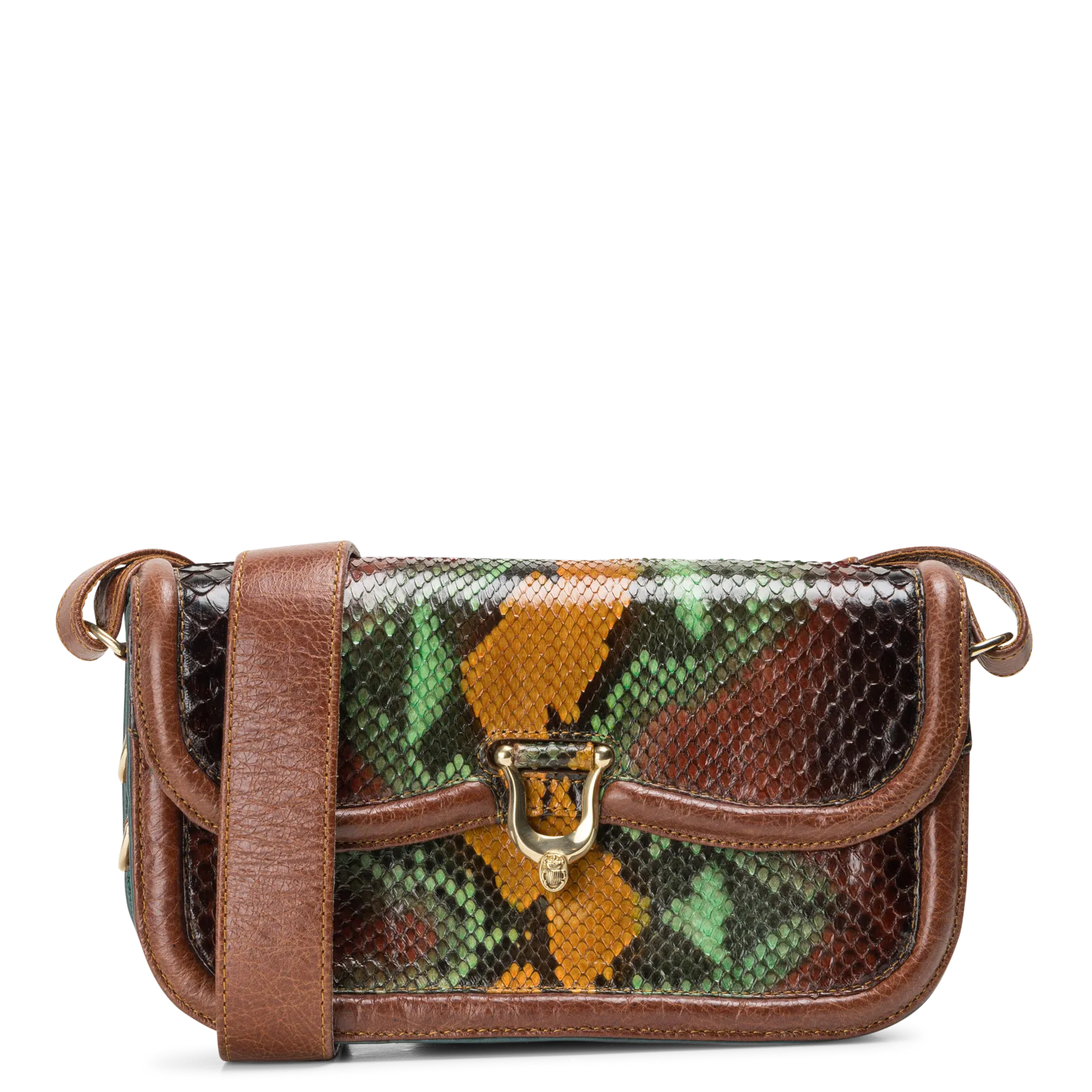 Sac bandoulière en cuir python mélangé Marron MANON