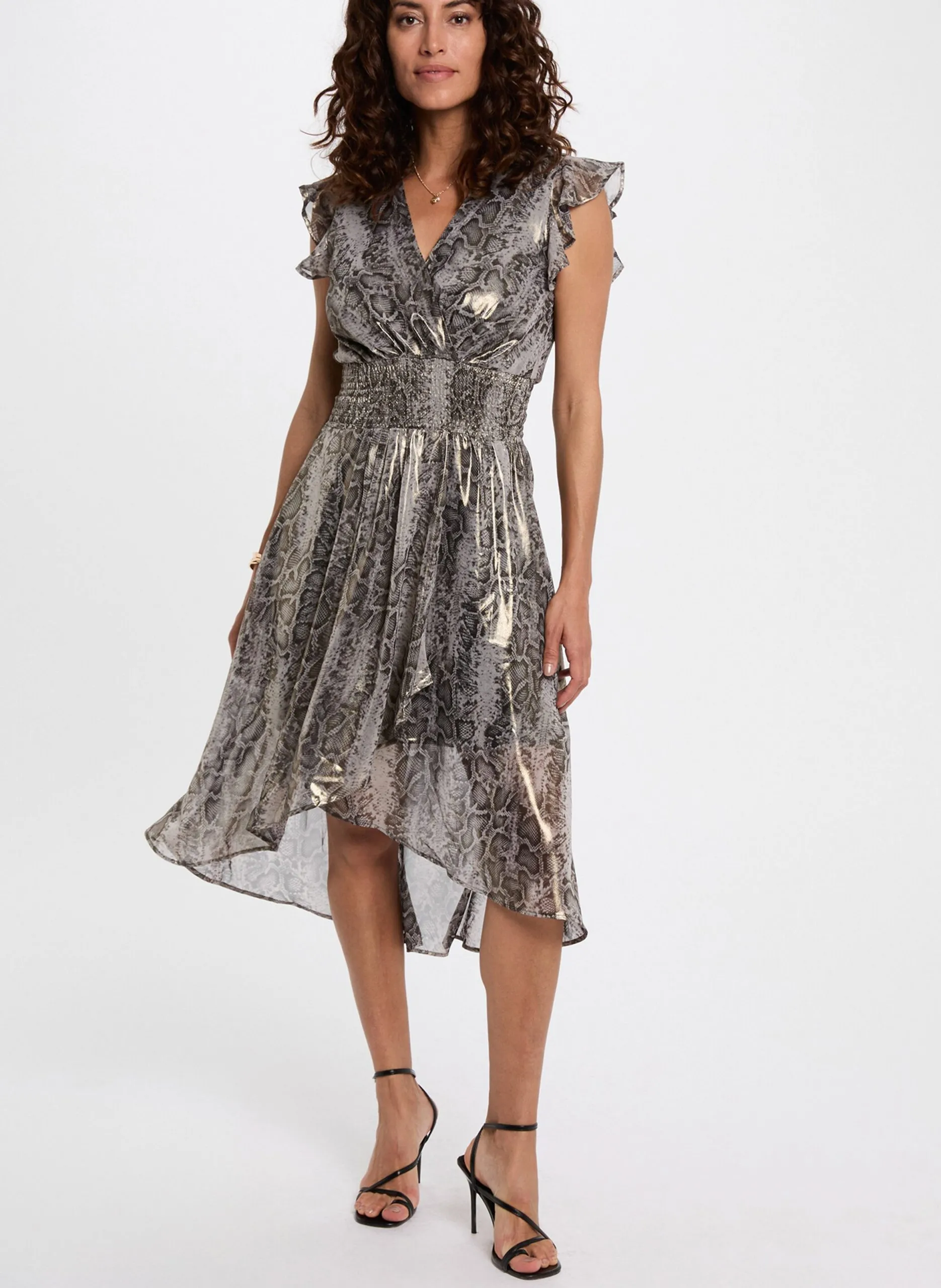 Robe midi col V imprimée Multicolore 252-RCOBA.F