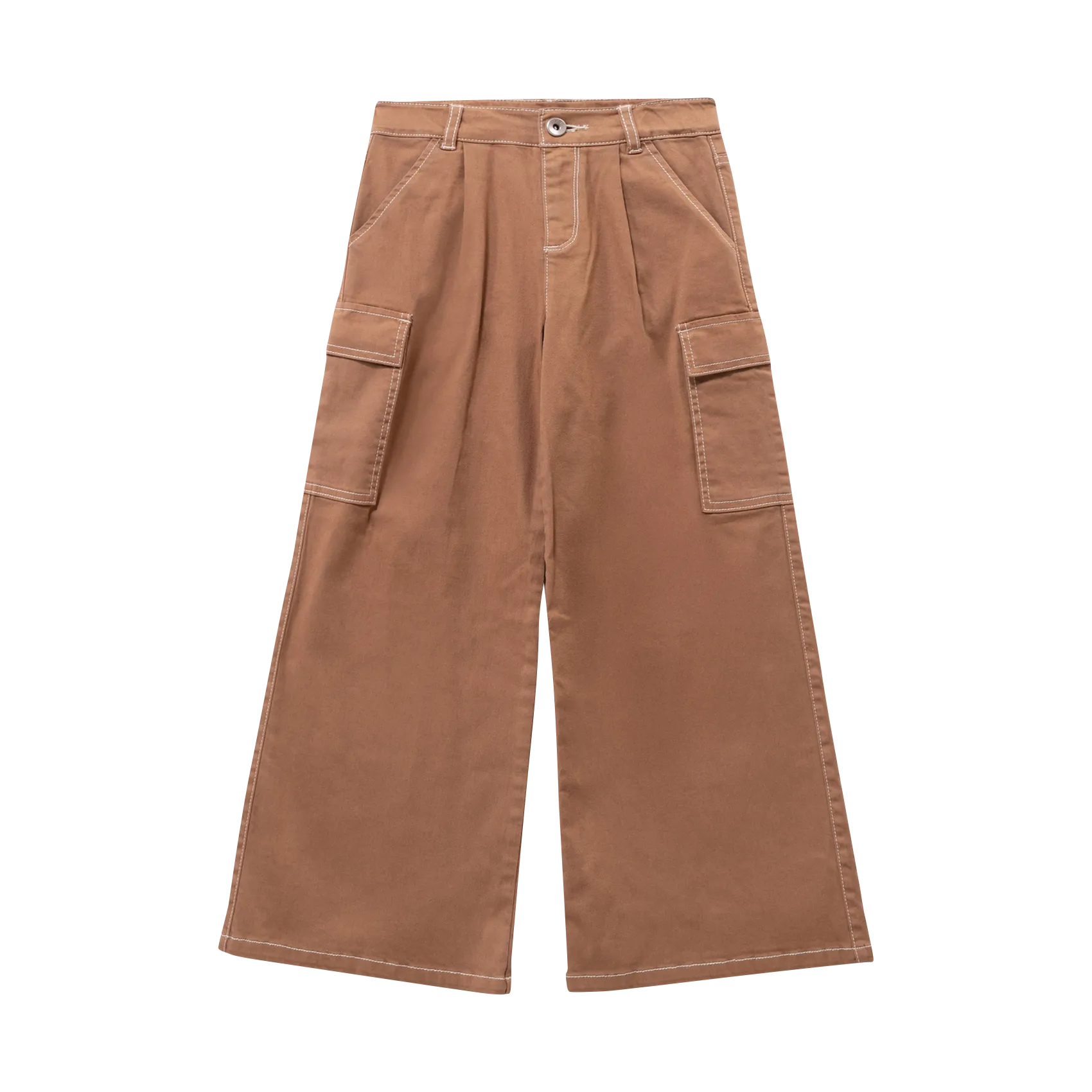 Jean large en coton mélangé Marron