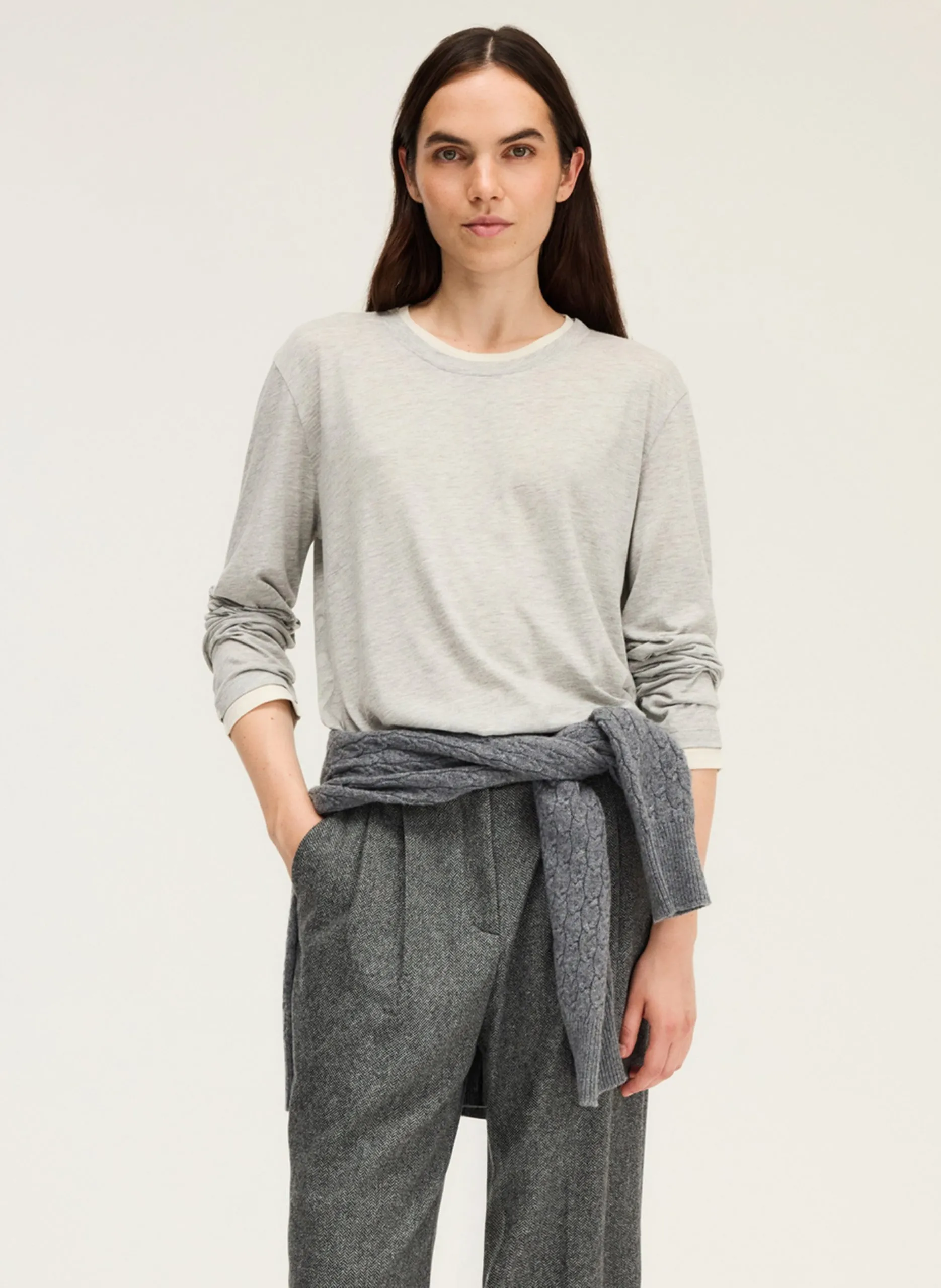 Tee-shirt droit en coton mélangé Gris HALIMA