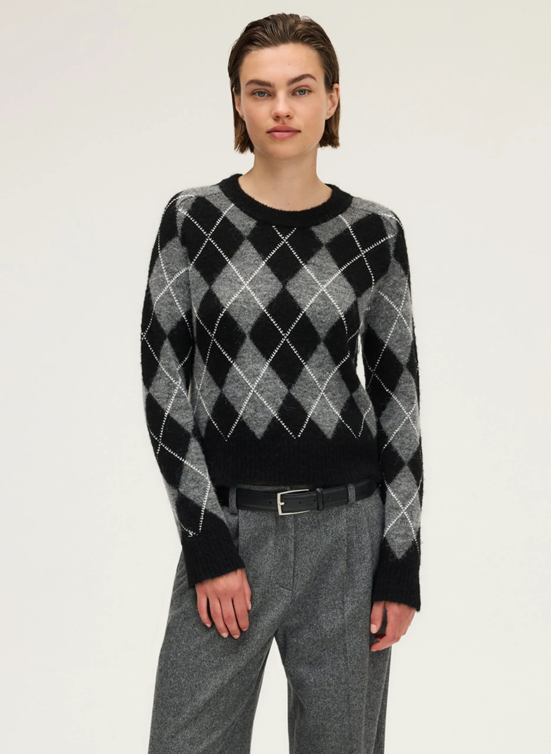 Pull col rond jacquard Noir ELEANA