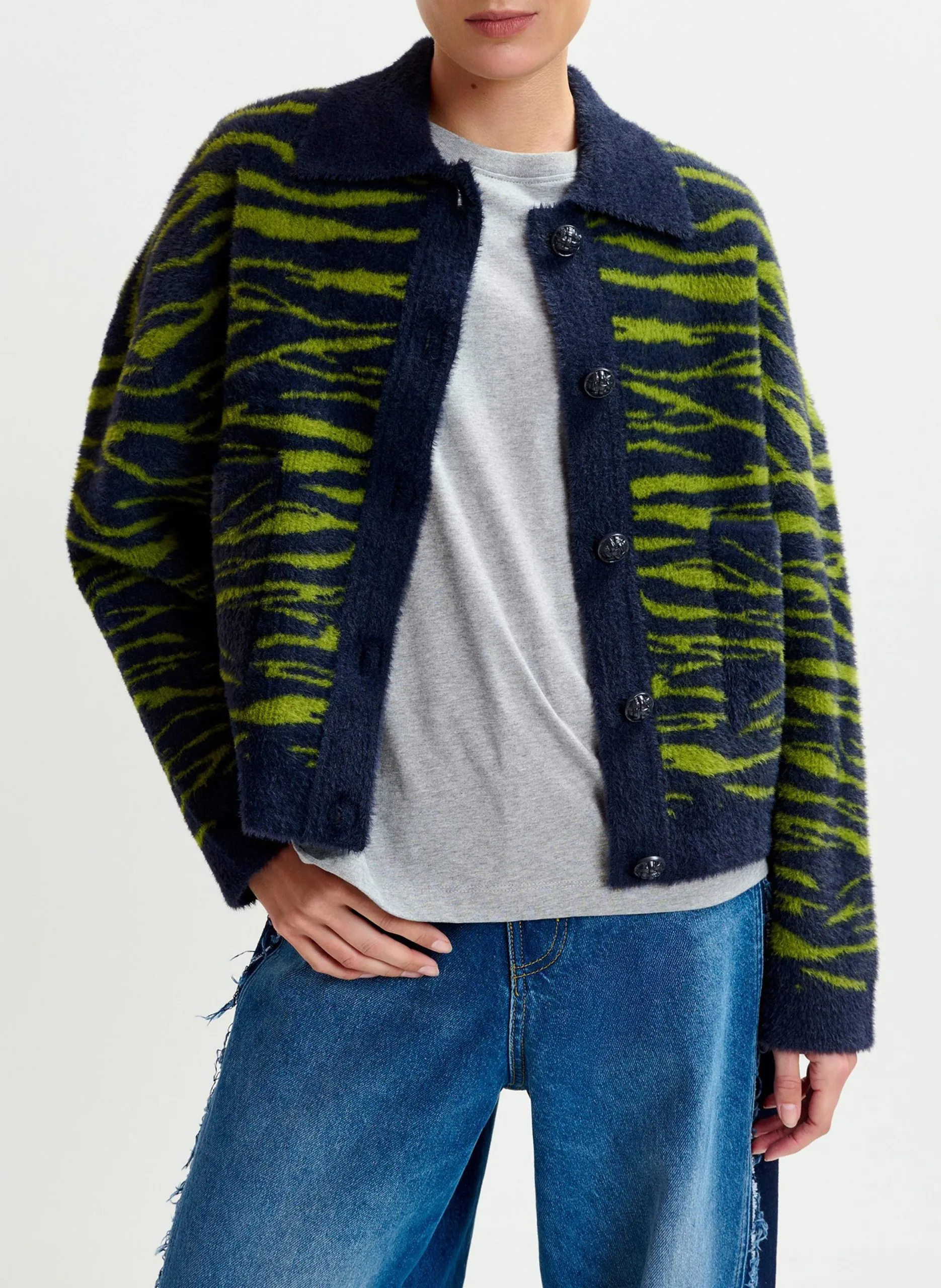 Cardigan boutonné à imprimé zèbre Bleu IGER