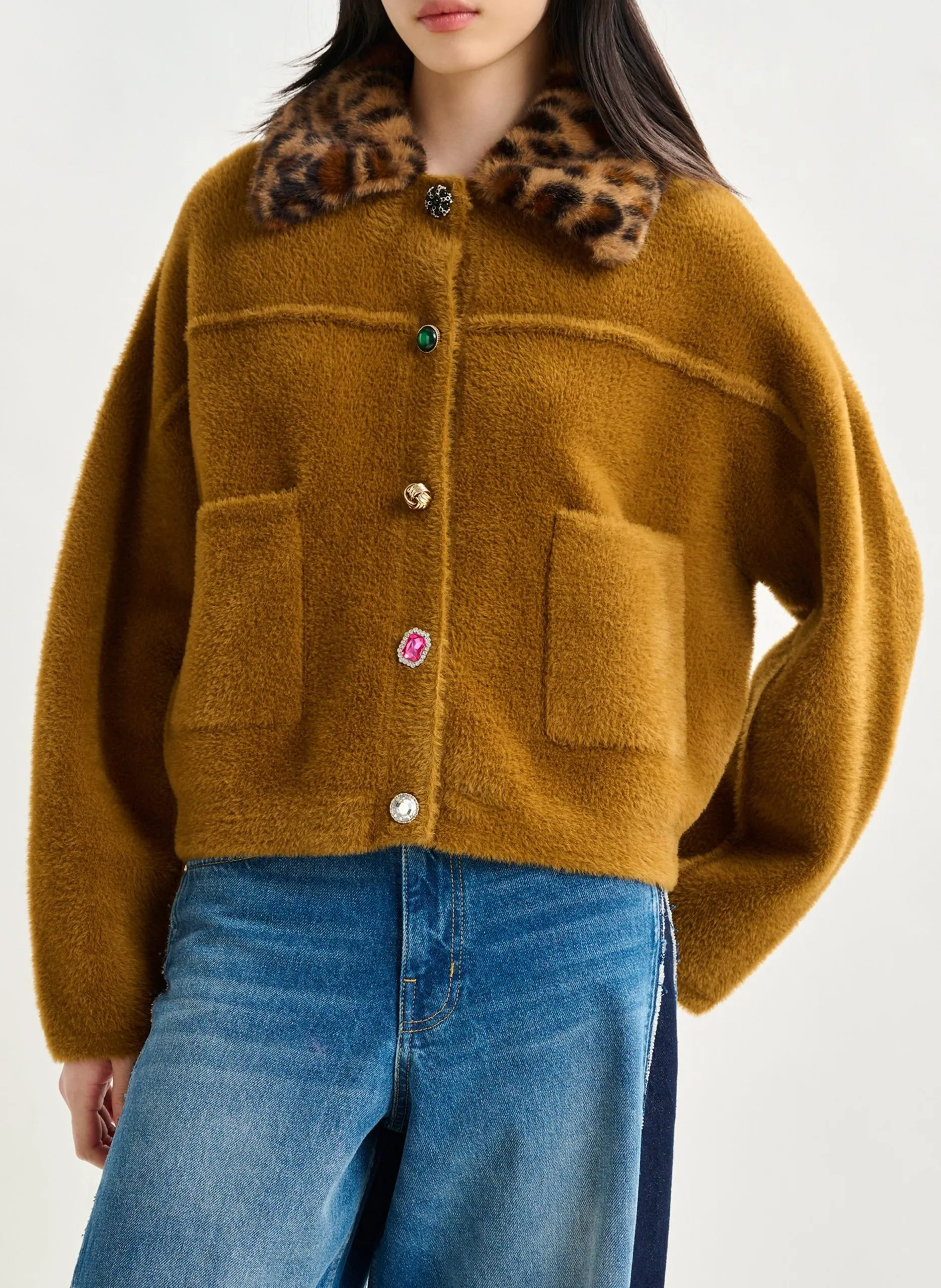 Cardigan ample à col fourrure amovible Marron INTENTION