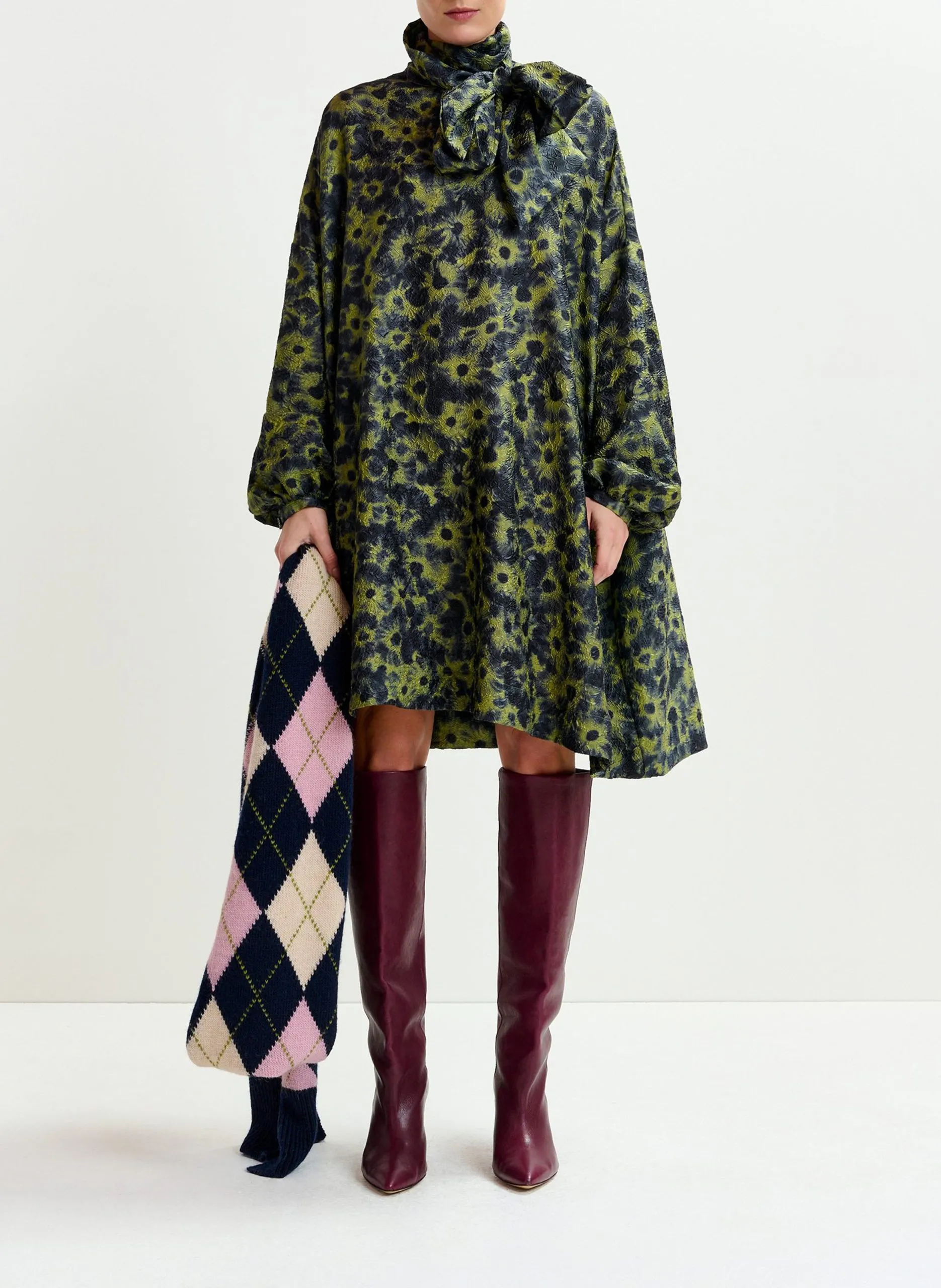 Robe ample courte à col lavallière Bleu IOANNA