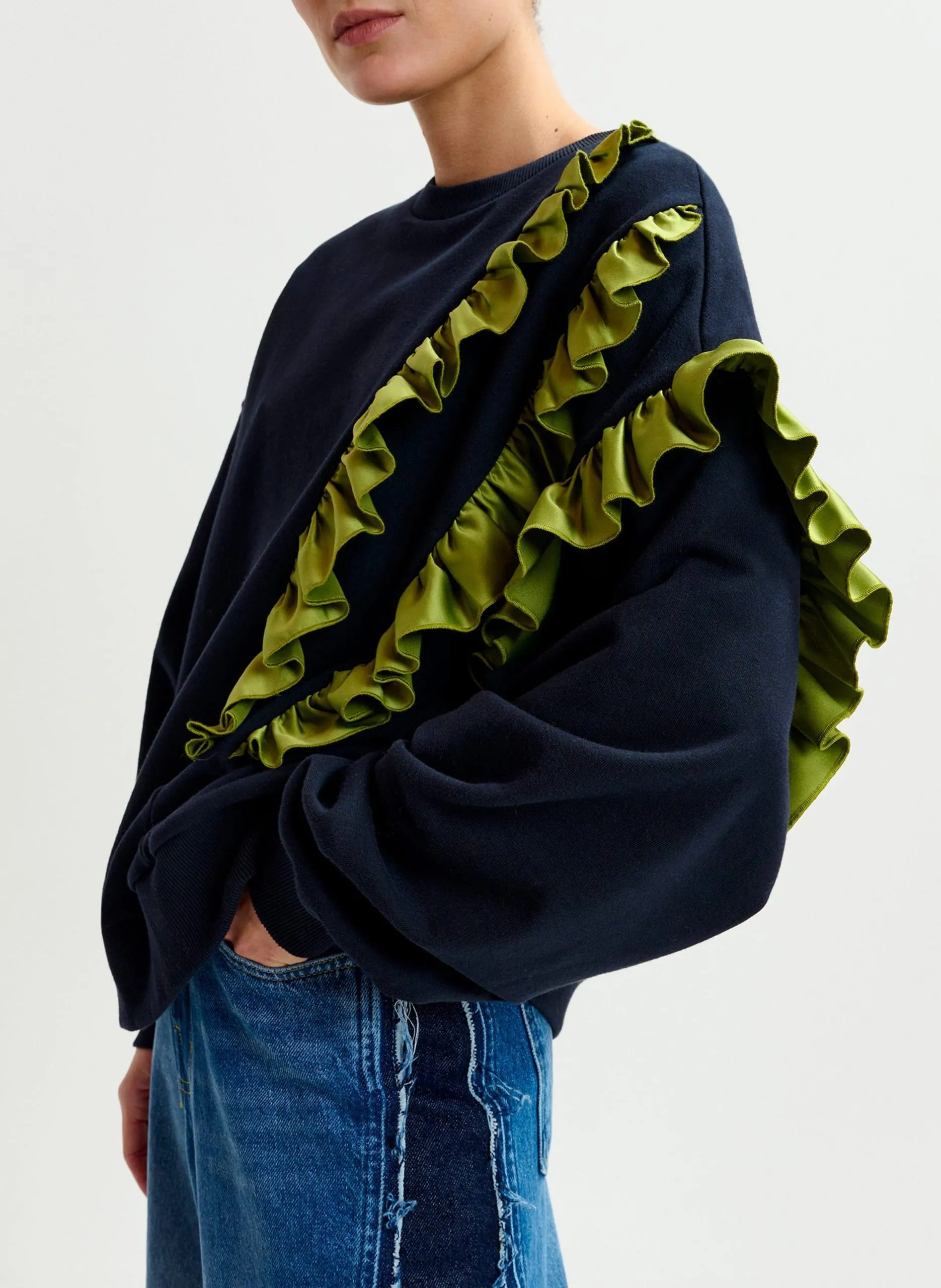 Sweat col rond en coton mélangé Bleu IWAVE