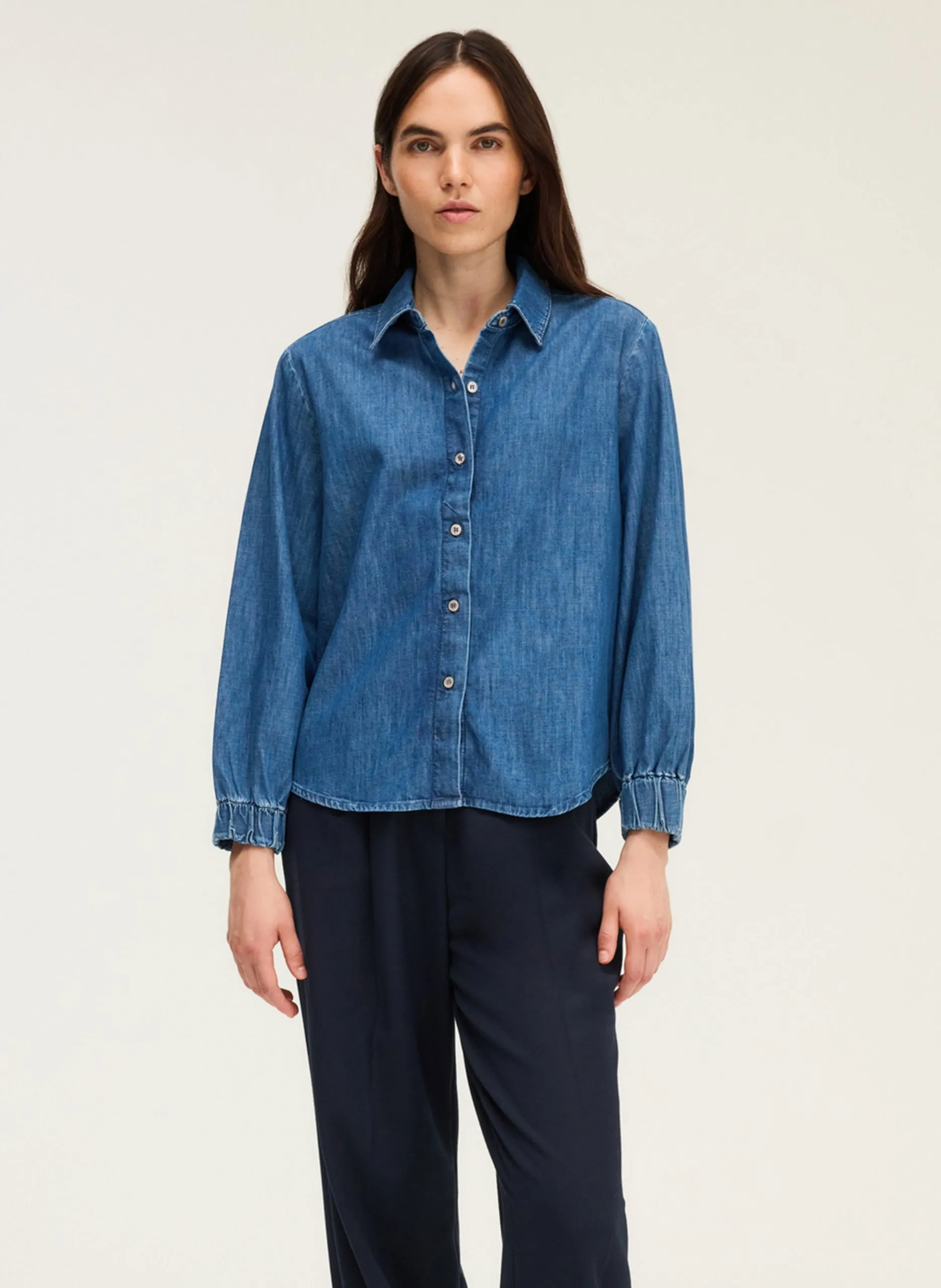 Chemise droite boutonnée en denim Bleu ASMA