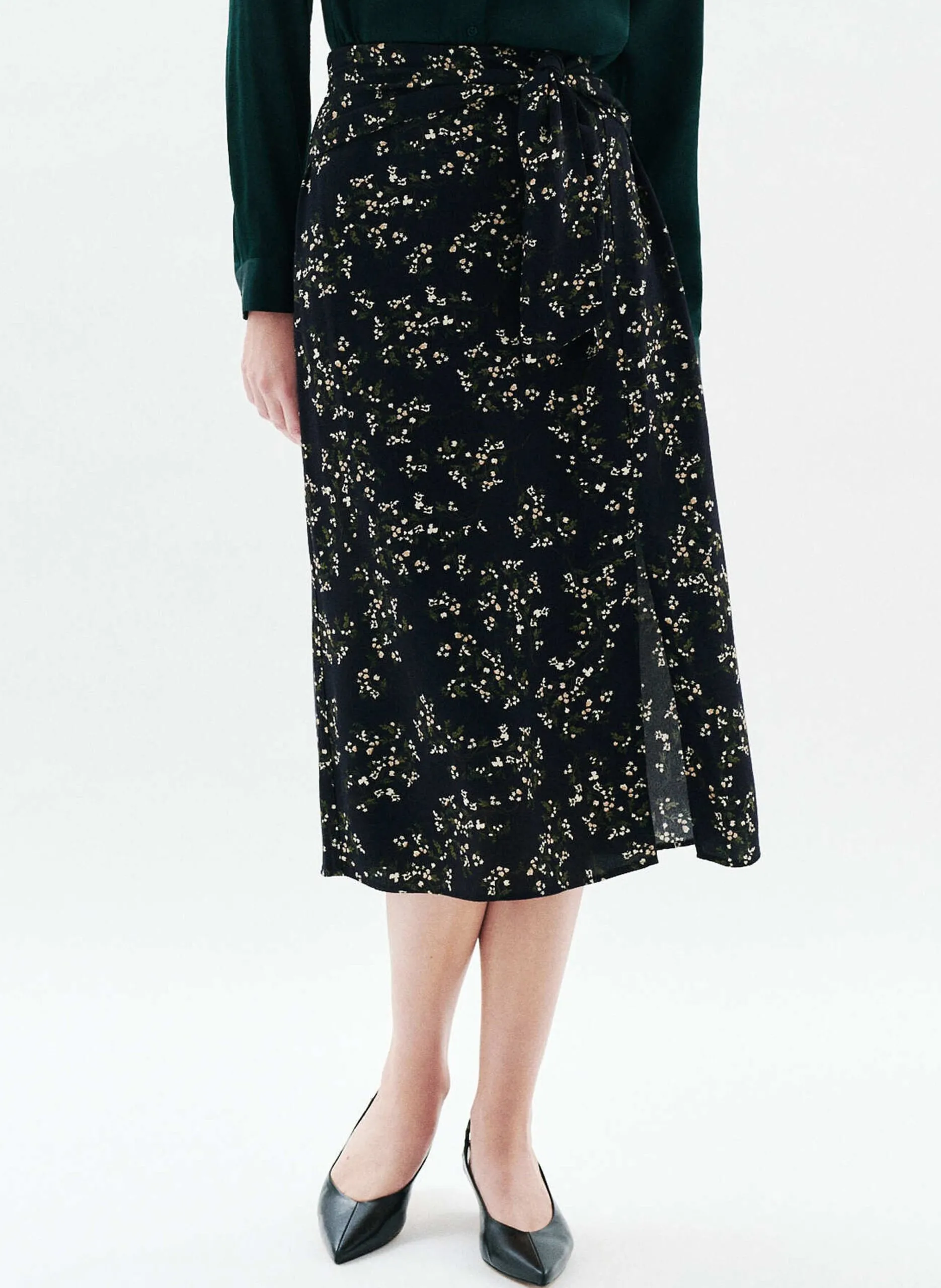 Jupe midi taille haute imprimée Noir 252J-JELISE