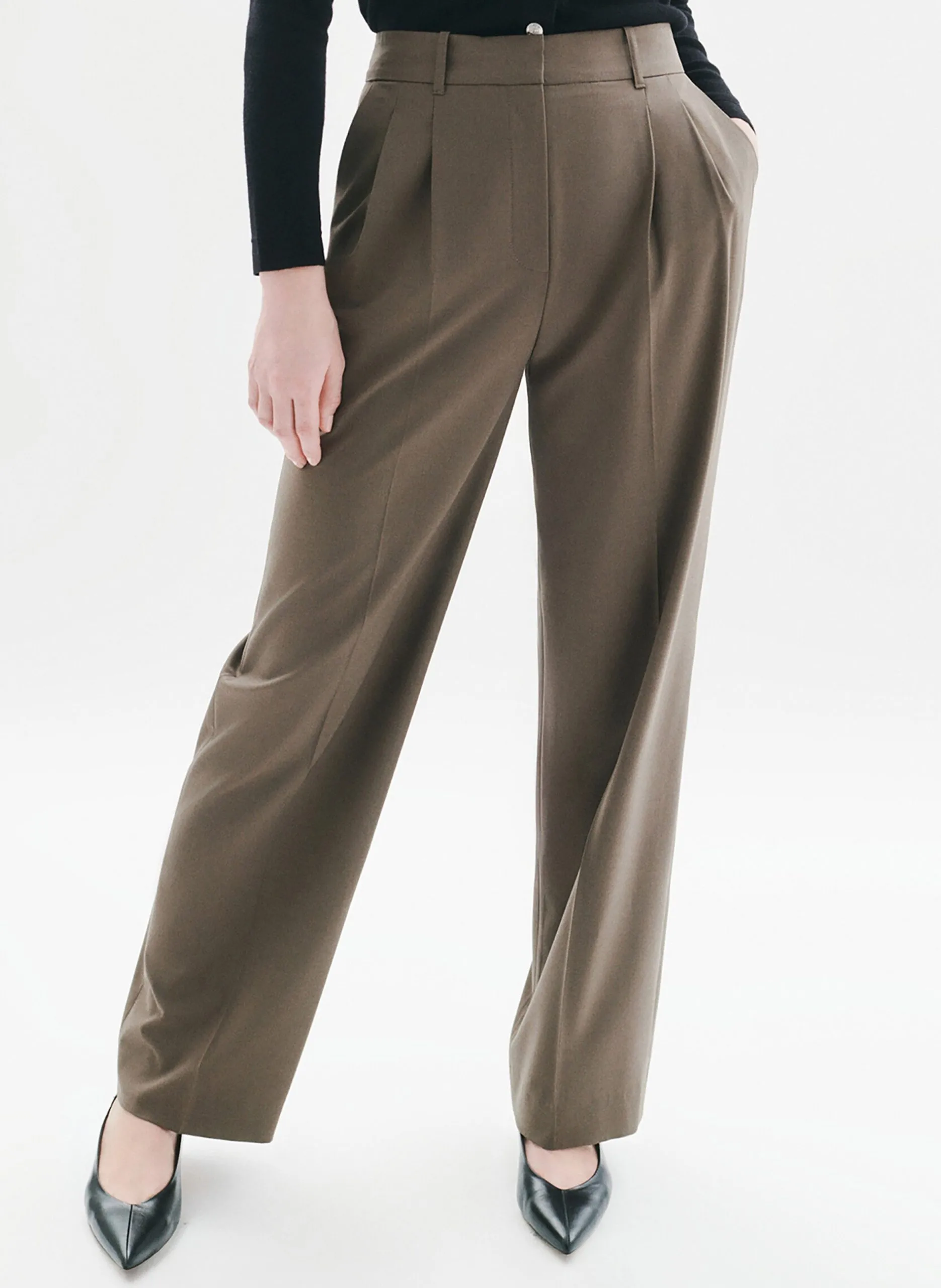 Pantalon à pinces droit Marron 252P-PLIAGE