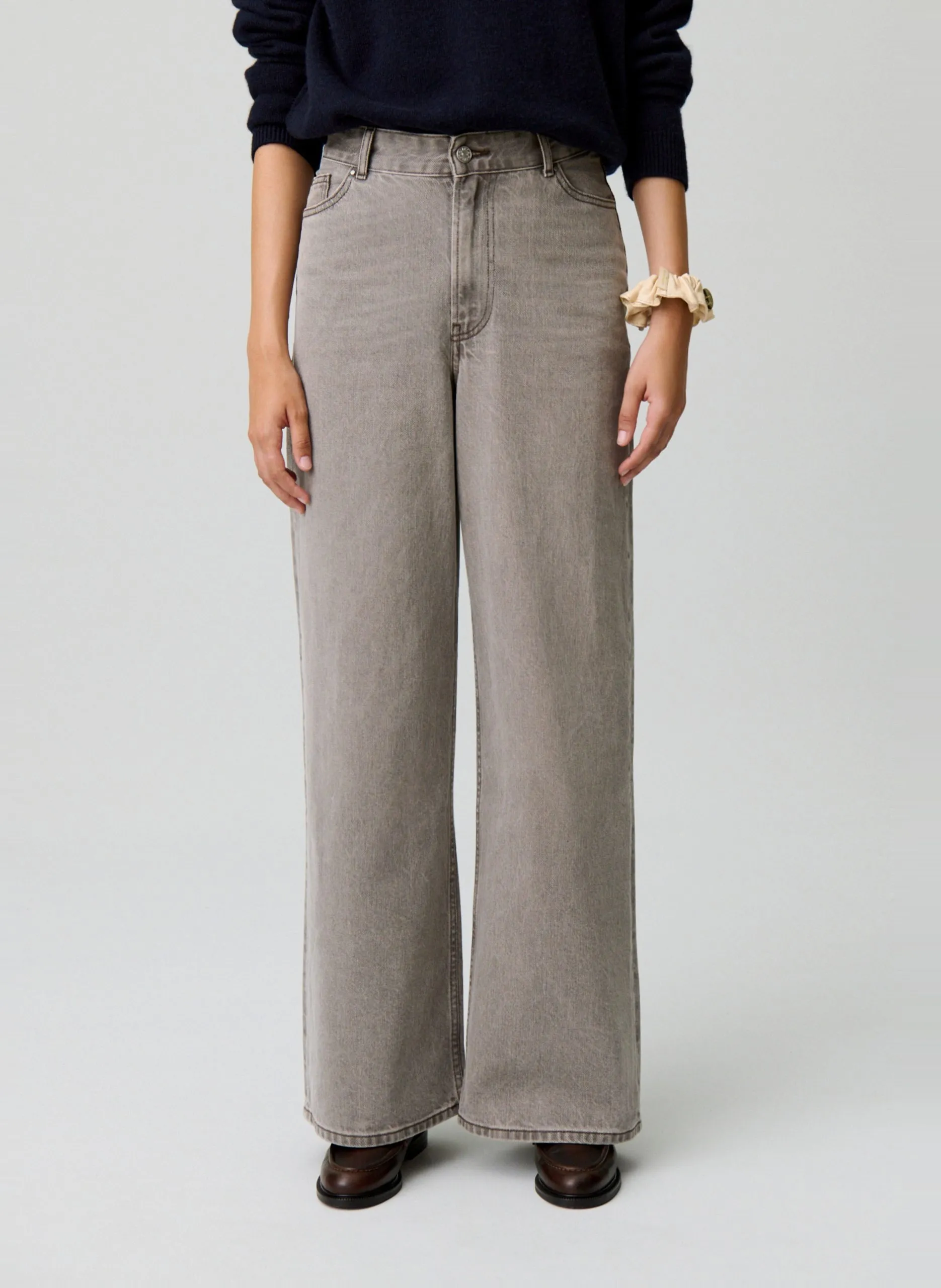 Jean large en coton mélangé Beige JEANJEANNEBIS