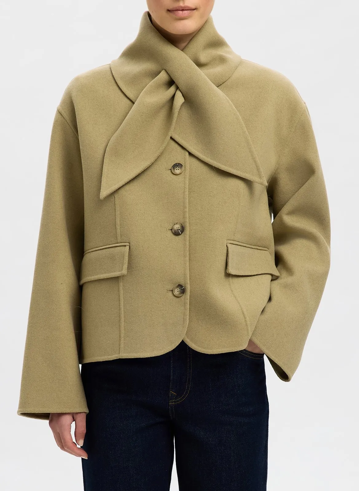 Veste col echarpe en laine mélangée Vert JULA