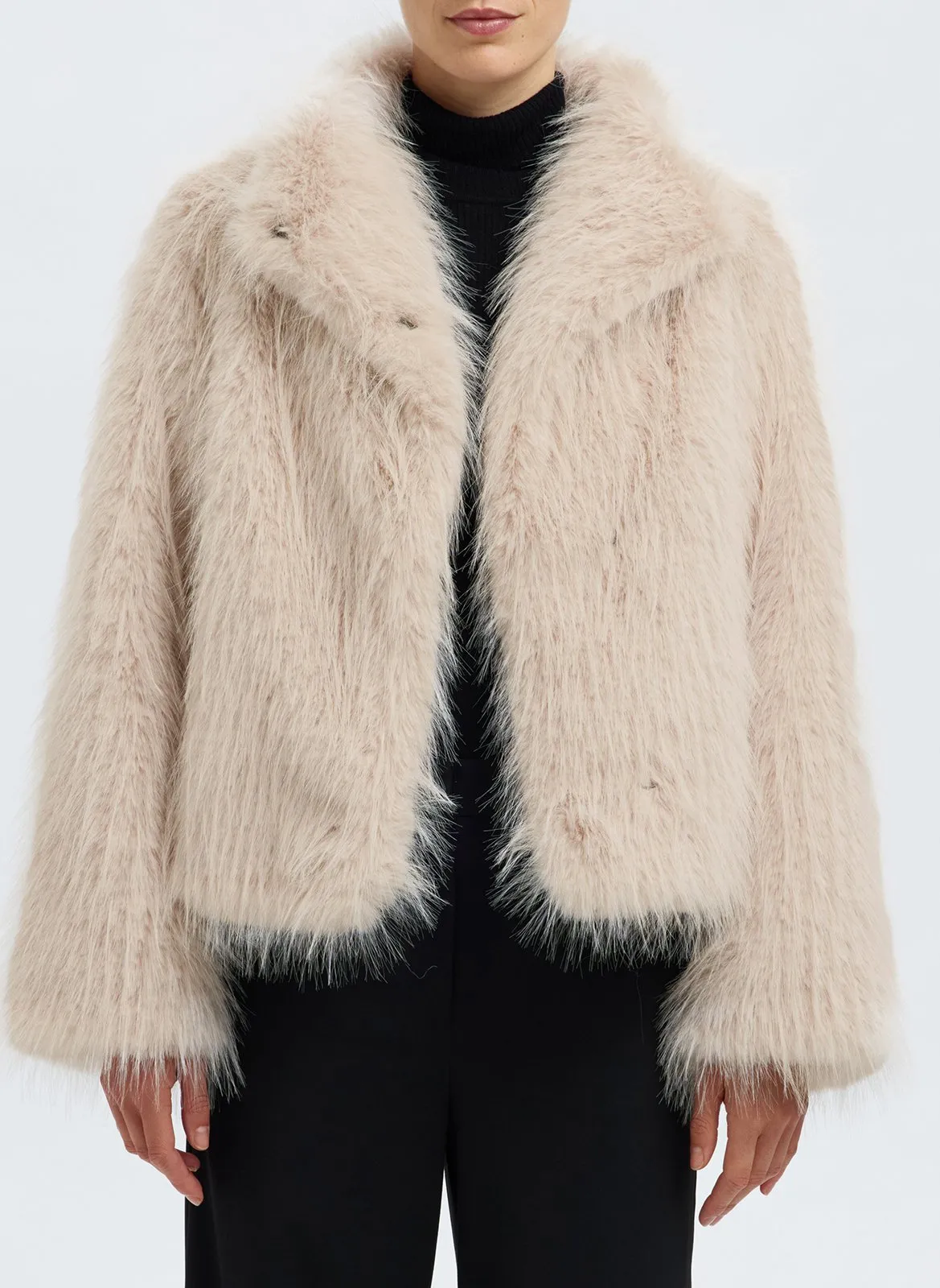 Veste droite col montant en fourrure synthétique Beige BREA