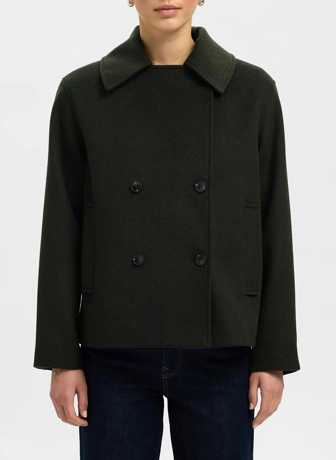 Manteau col tailleur en laine mélangée Vert ALMA