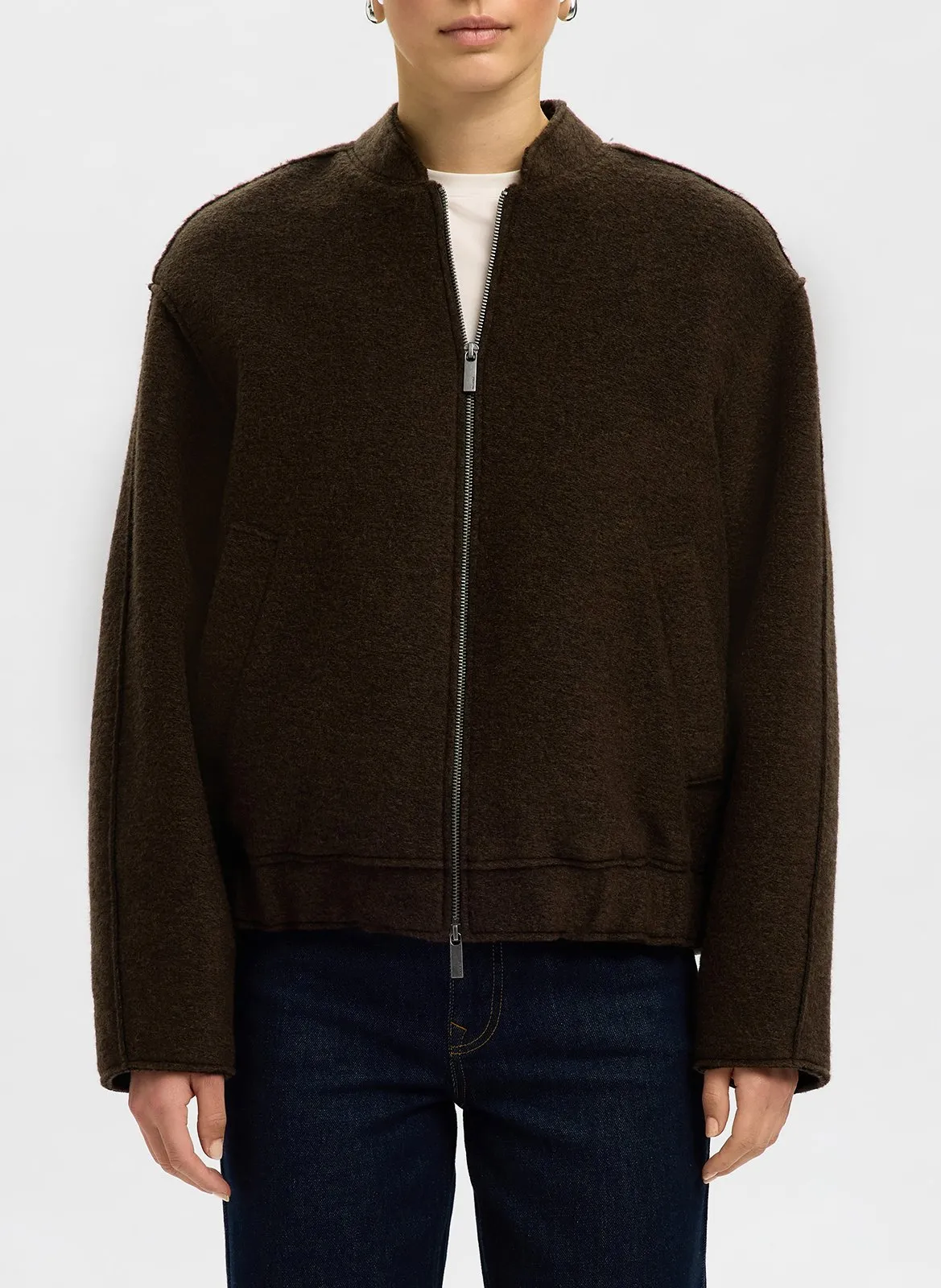 Veste col teddy en laine mélangée Marron REIGN