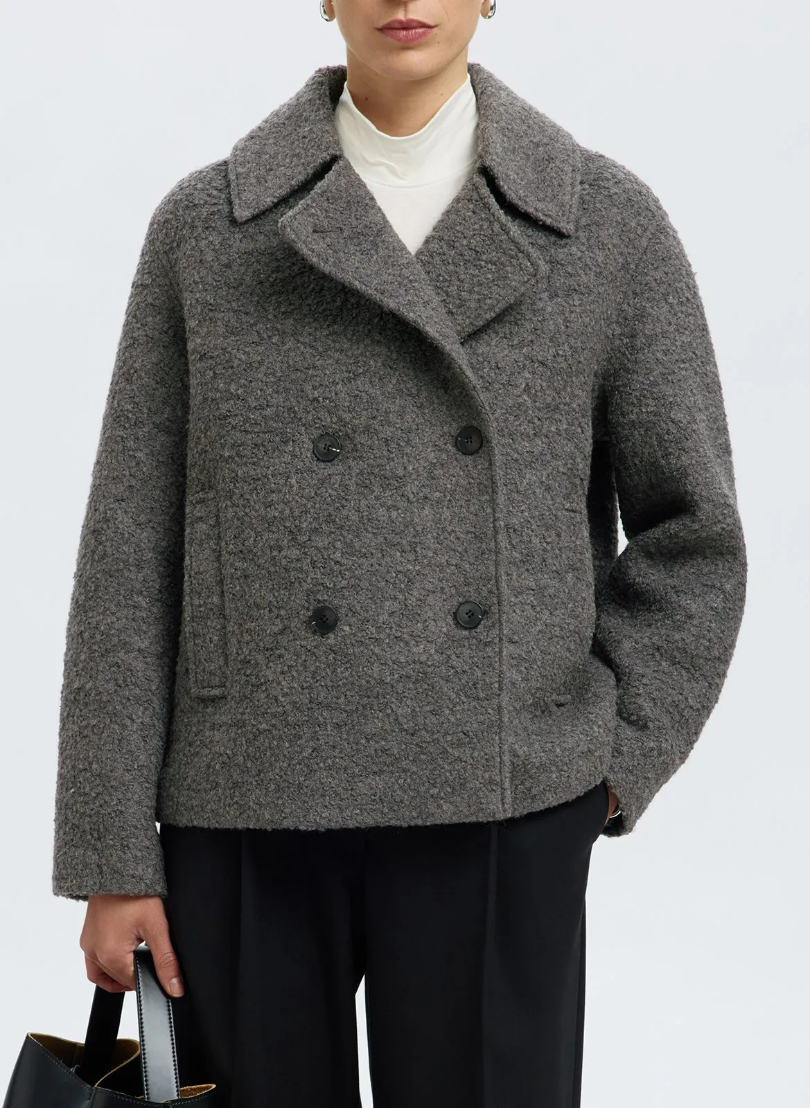 Manteau col tailleur en laine mélangée Gris ALMA