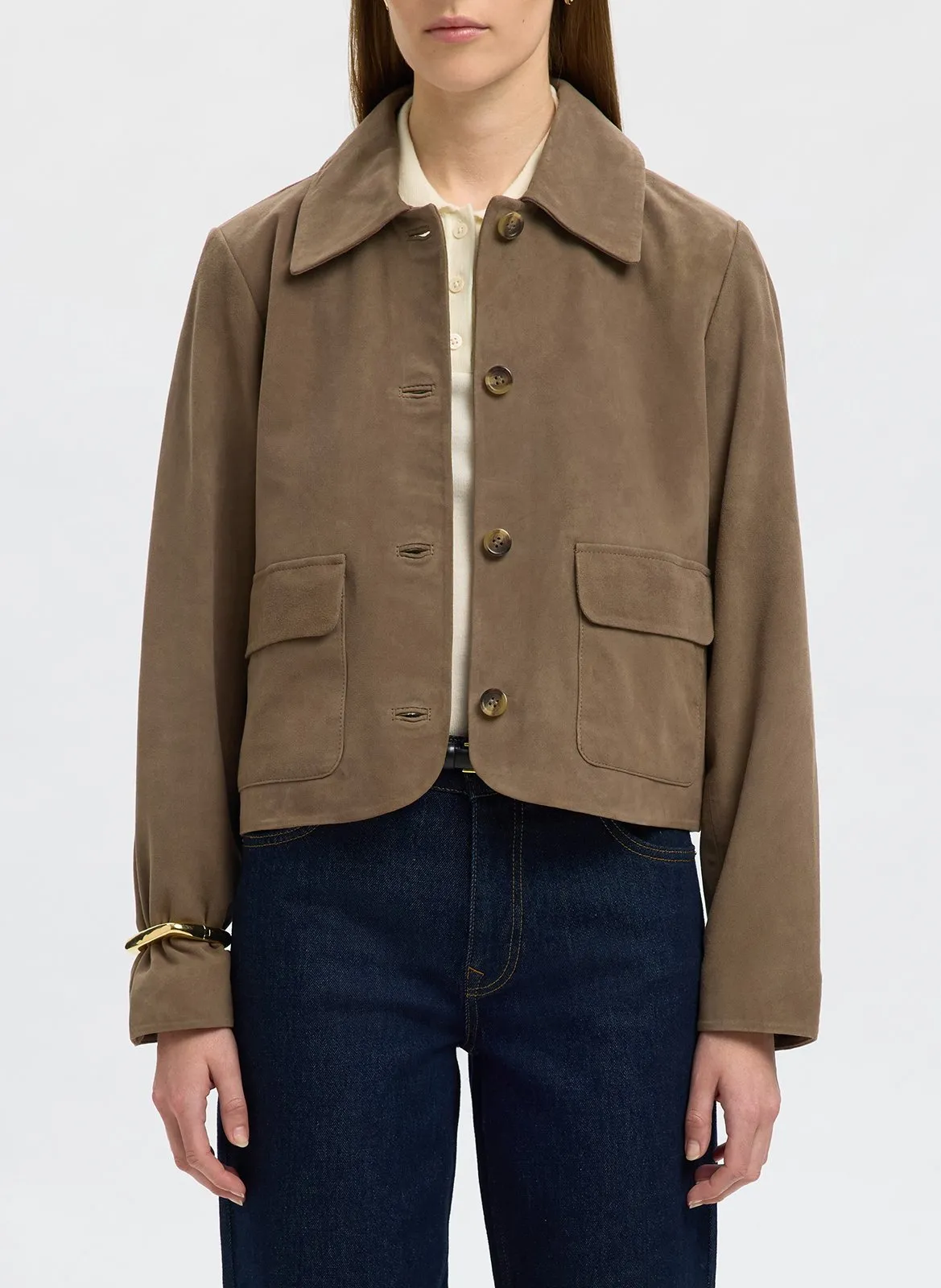 Veste col classique en cuir Gris KAYA