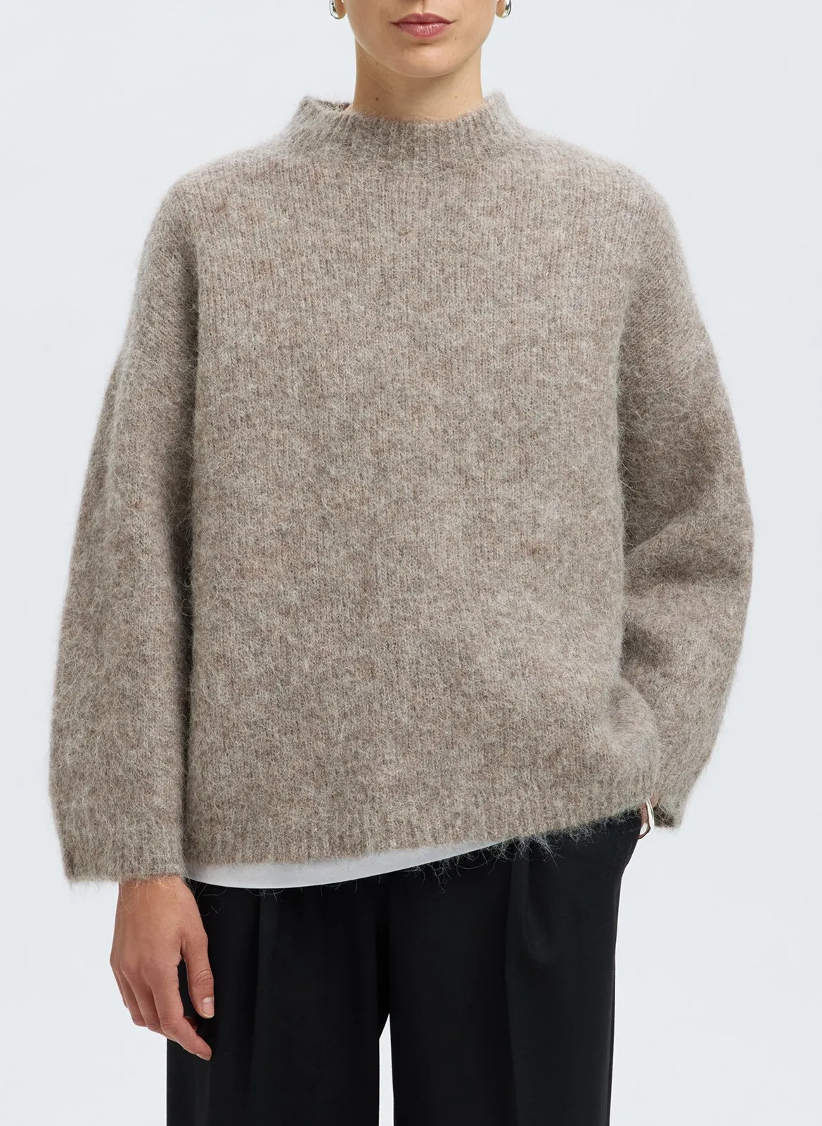 Pull ample chiné en laine mélangée Gris GABRIELLA