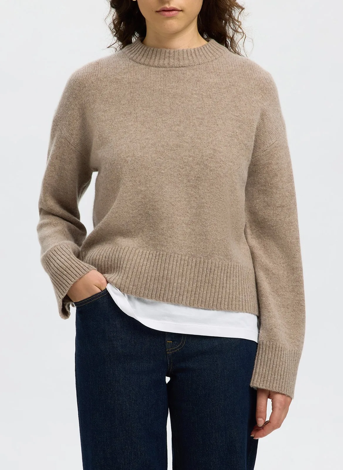 Pull droit col montant en laine et cachemire Marron CILLE