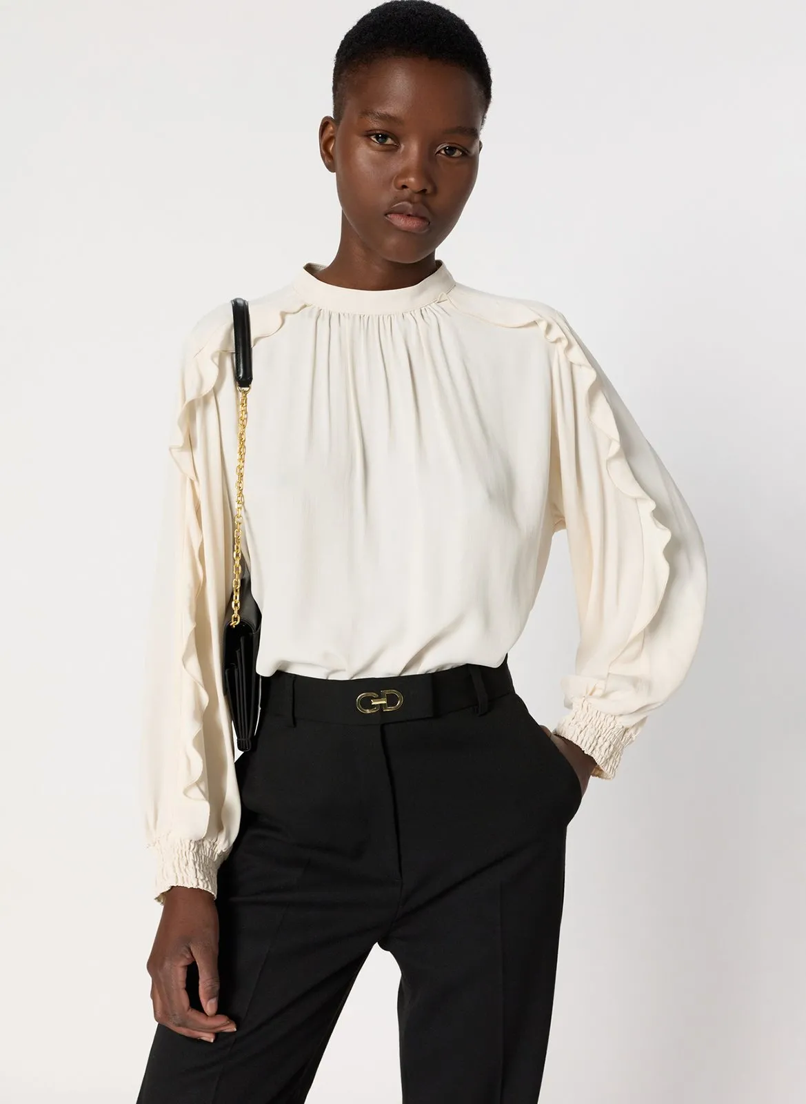 Blouse droite col montant Beige ANAIS