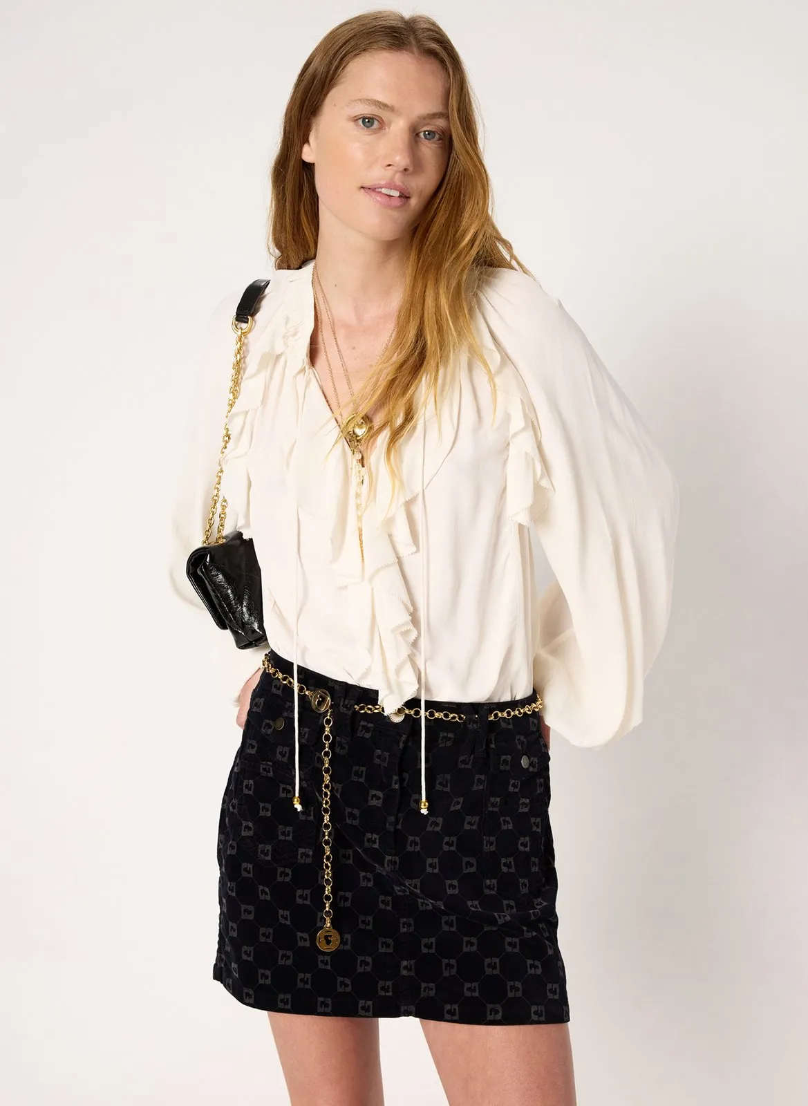 Blouse droite en satin Beige AGNELLA