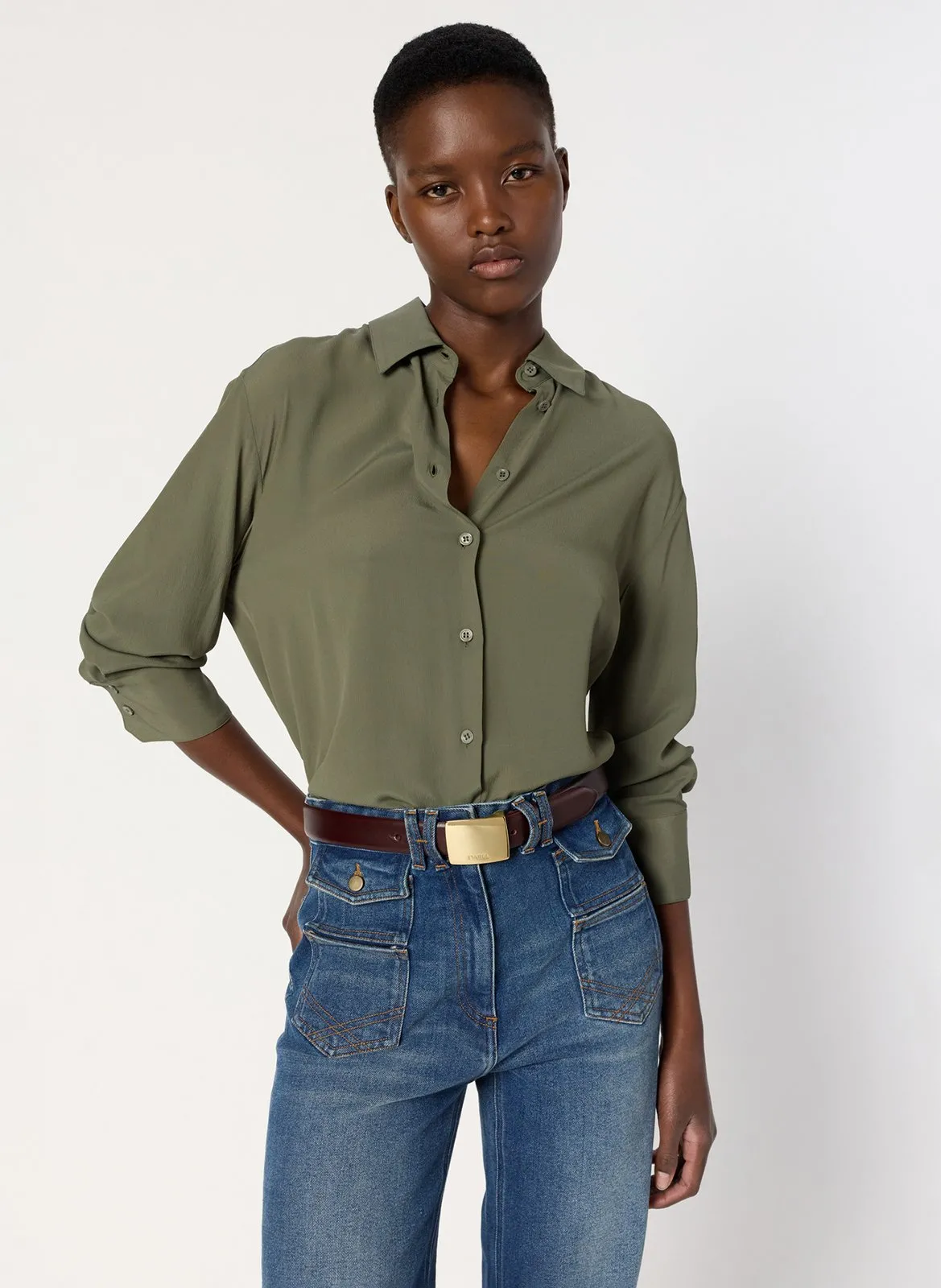 Chemise oversize col classique Kaki AGATHE