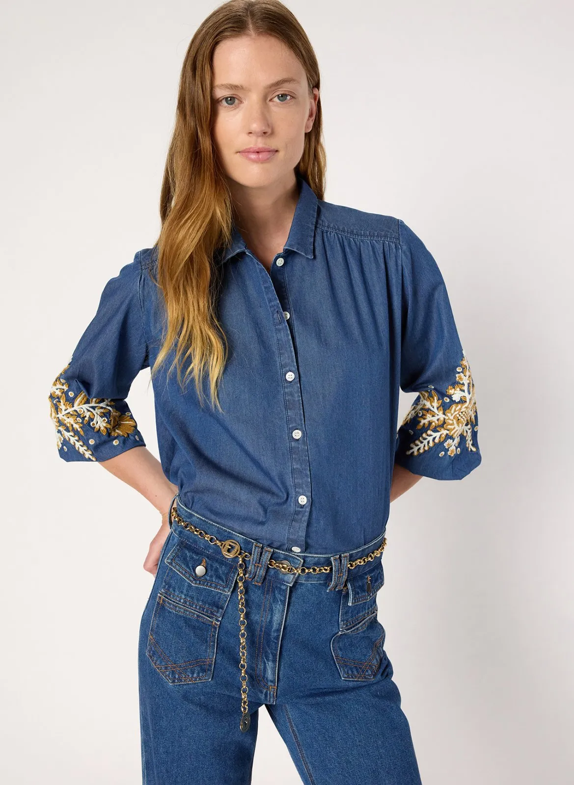 Chemise droite en coton Bleu AMELIE