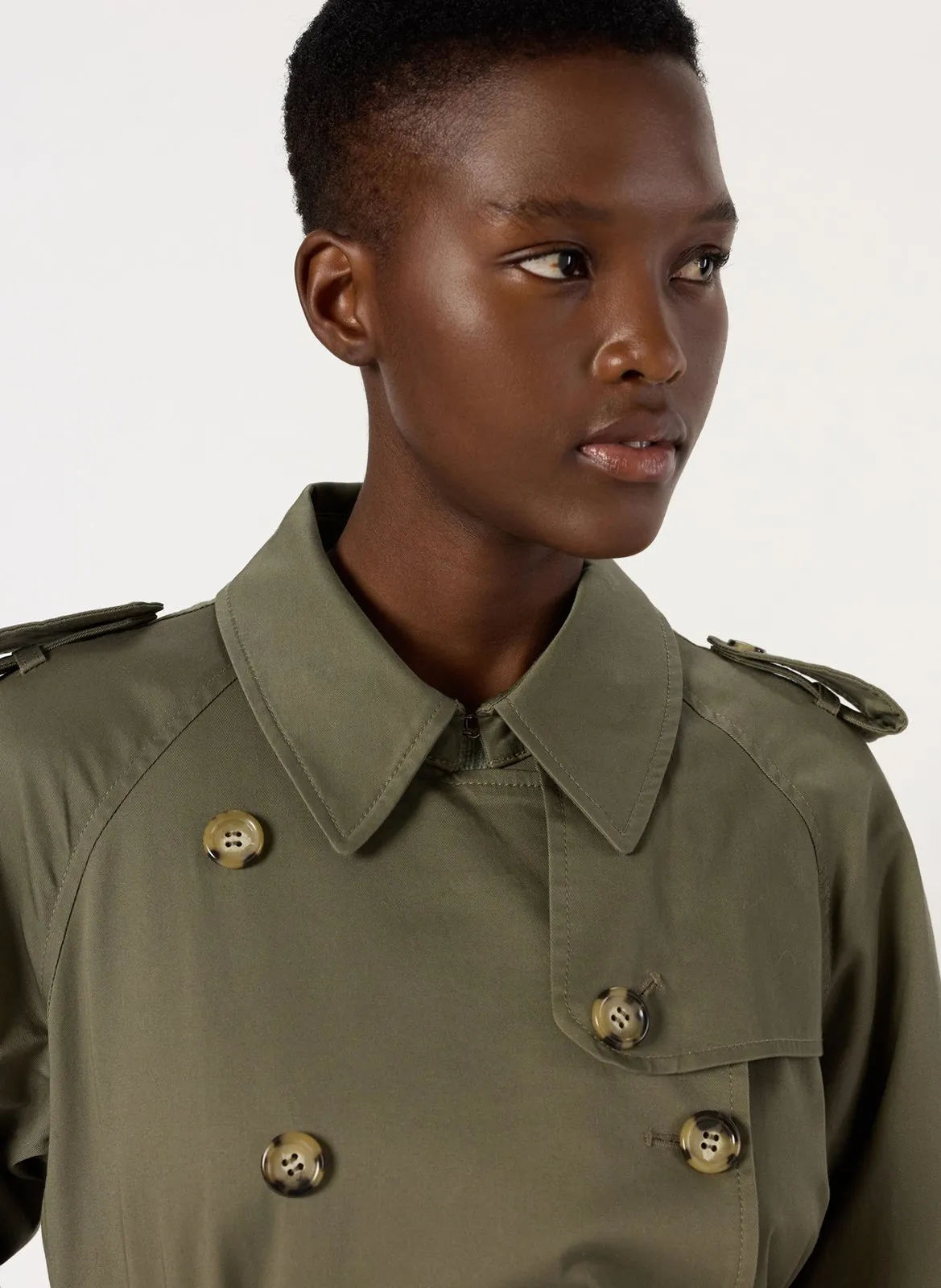 Trench col à revers droit en coton mélangé Kaki SERGE