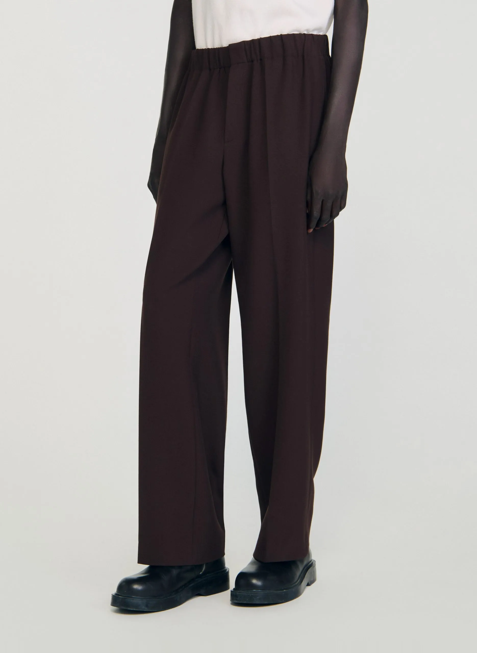 Pantalon large en jersey Marron