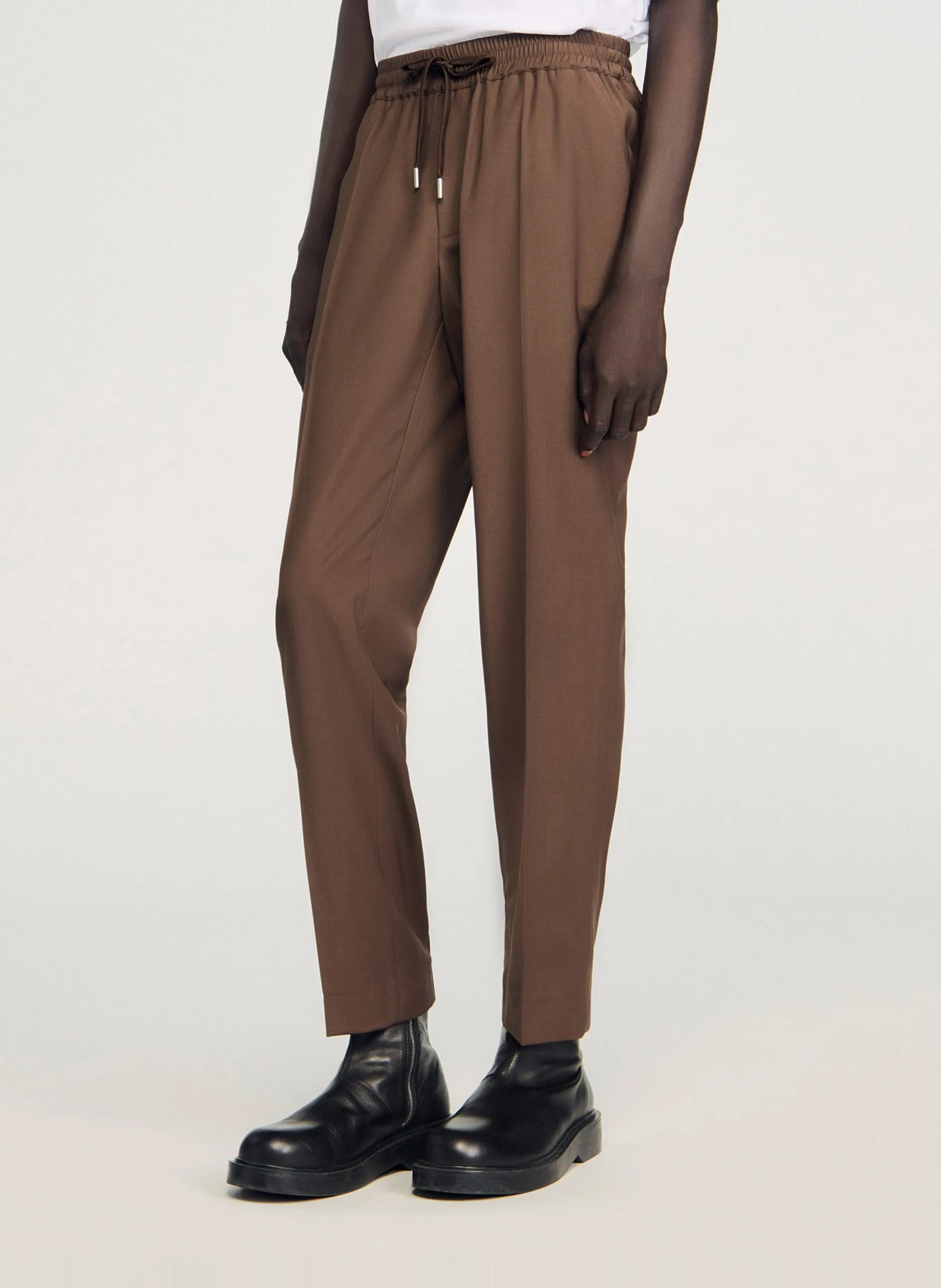 Pantalon droit élastiqué Beige