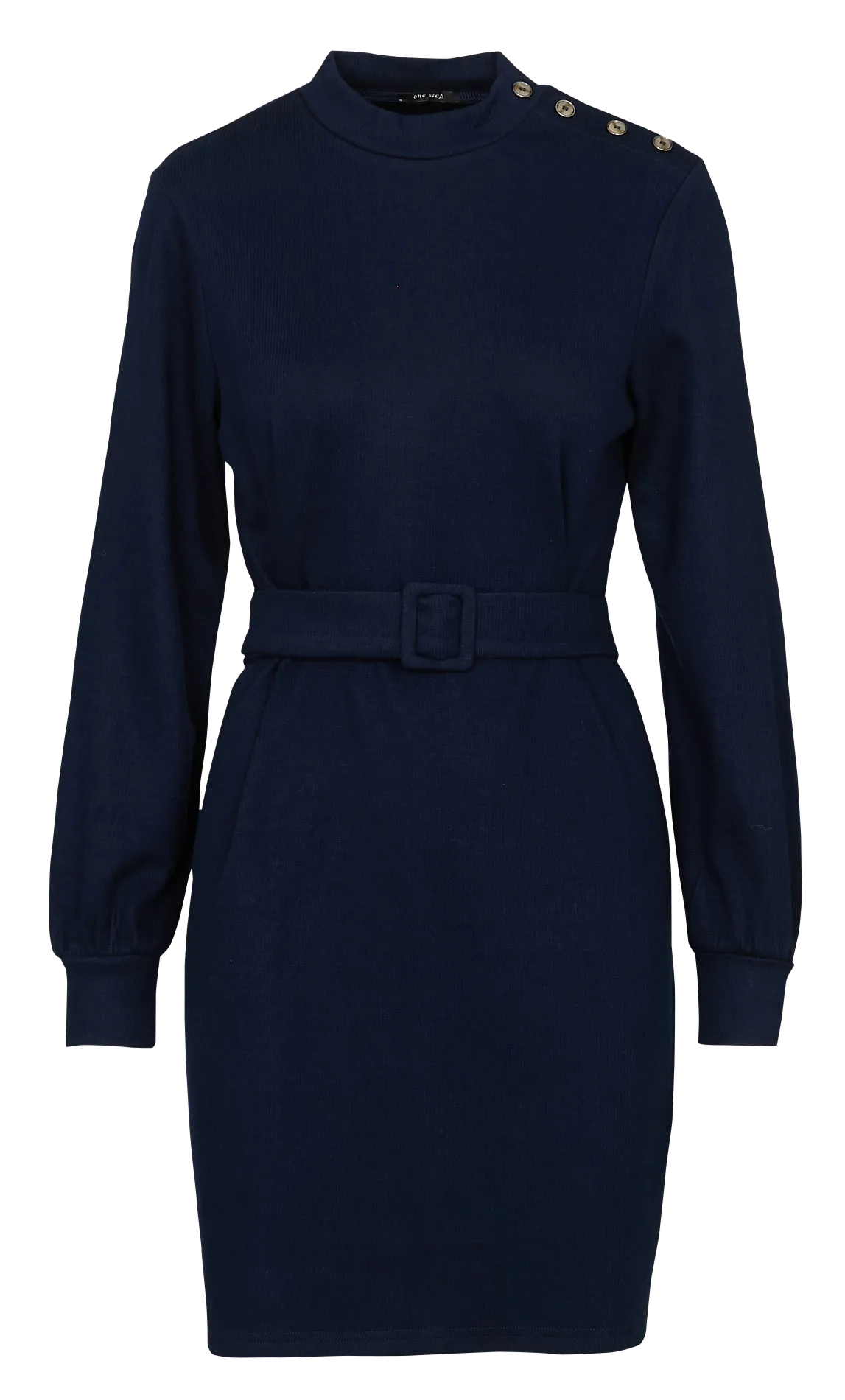 Robe courte col rond ceinturée Bleu