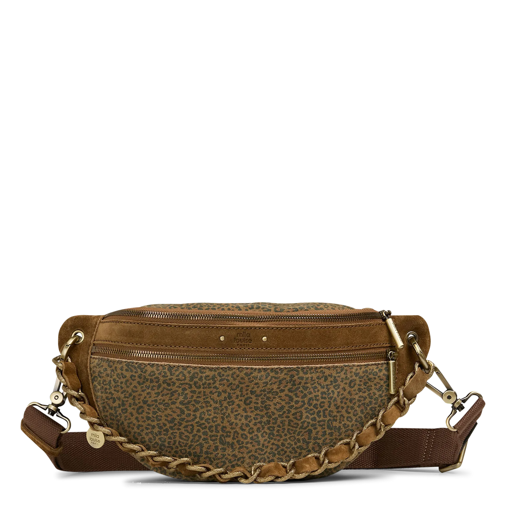 Sac banane léopard en cuir Beige PETRA